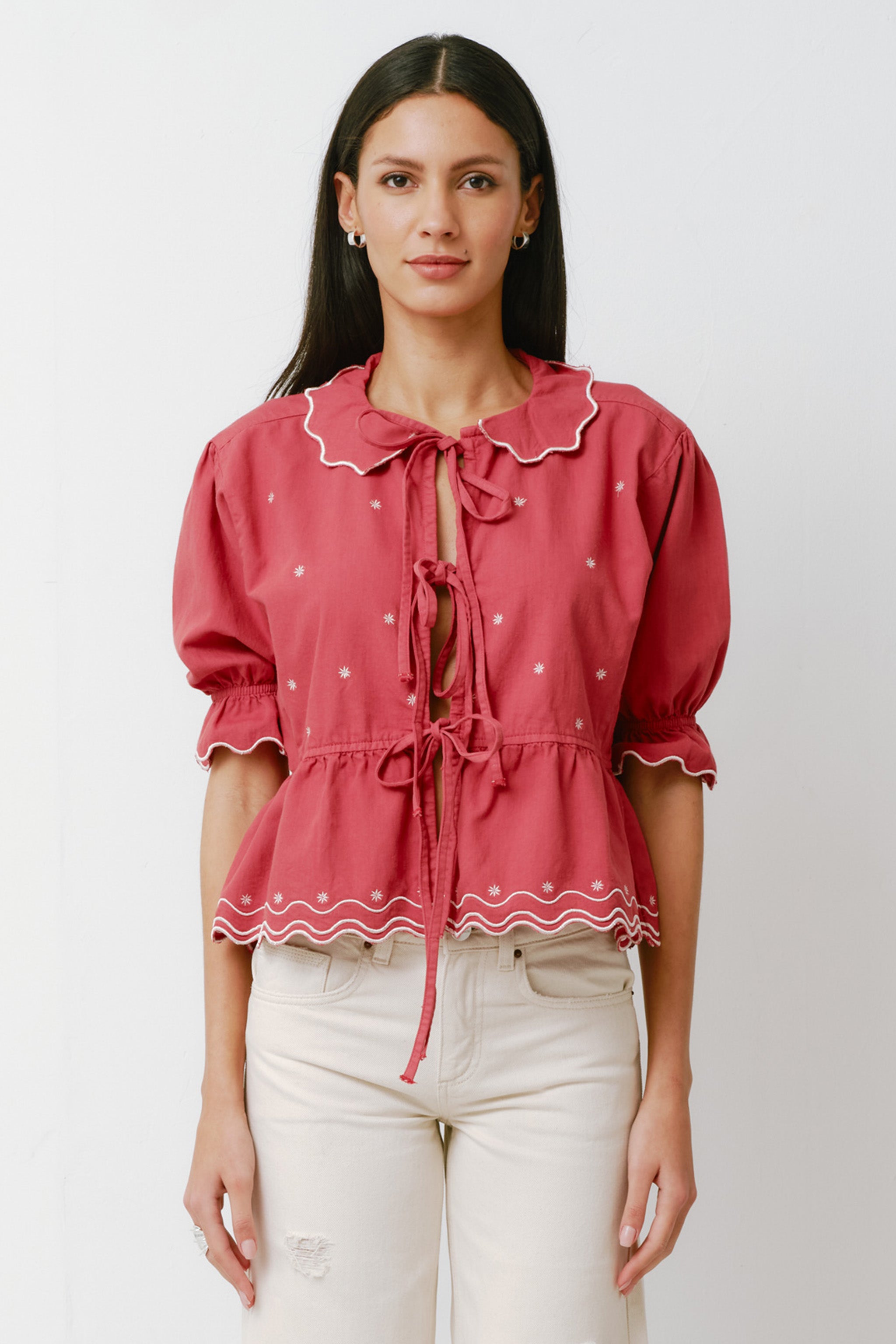 Ana Tie Blouse in Vintage Red