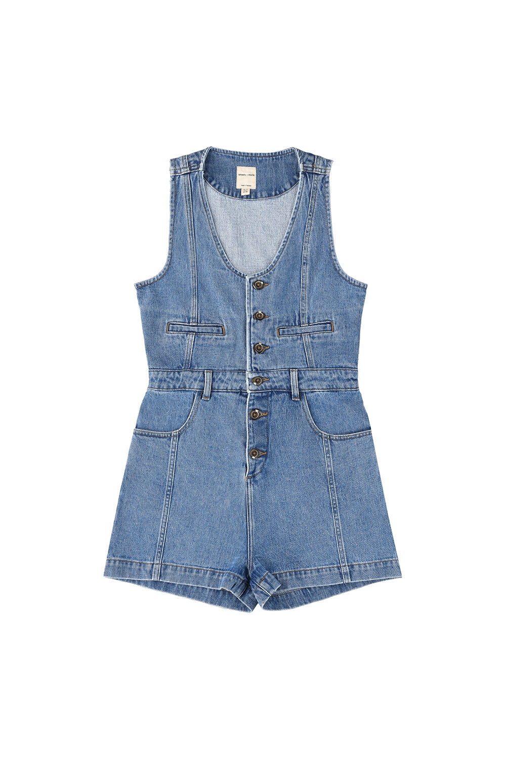 Bea Denim Playsuit in Washed Indigo