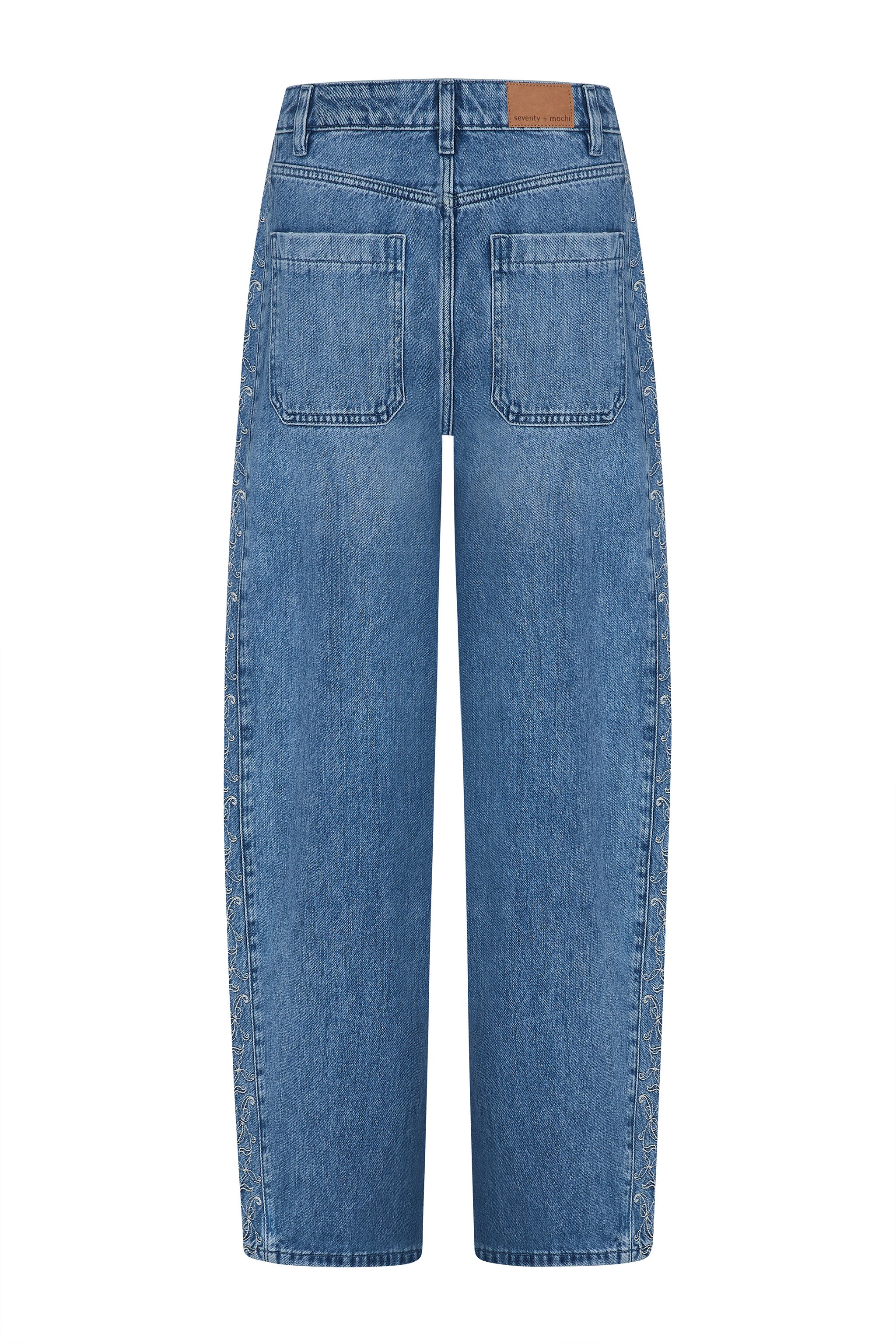 Bo Barrel Leg Embroidered Jean in Malibu