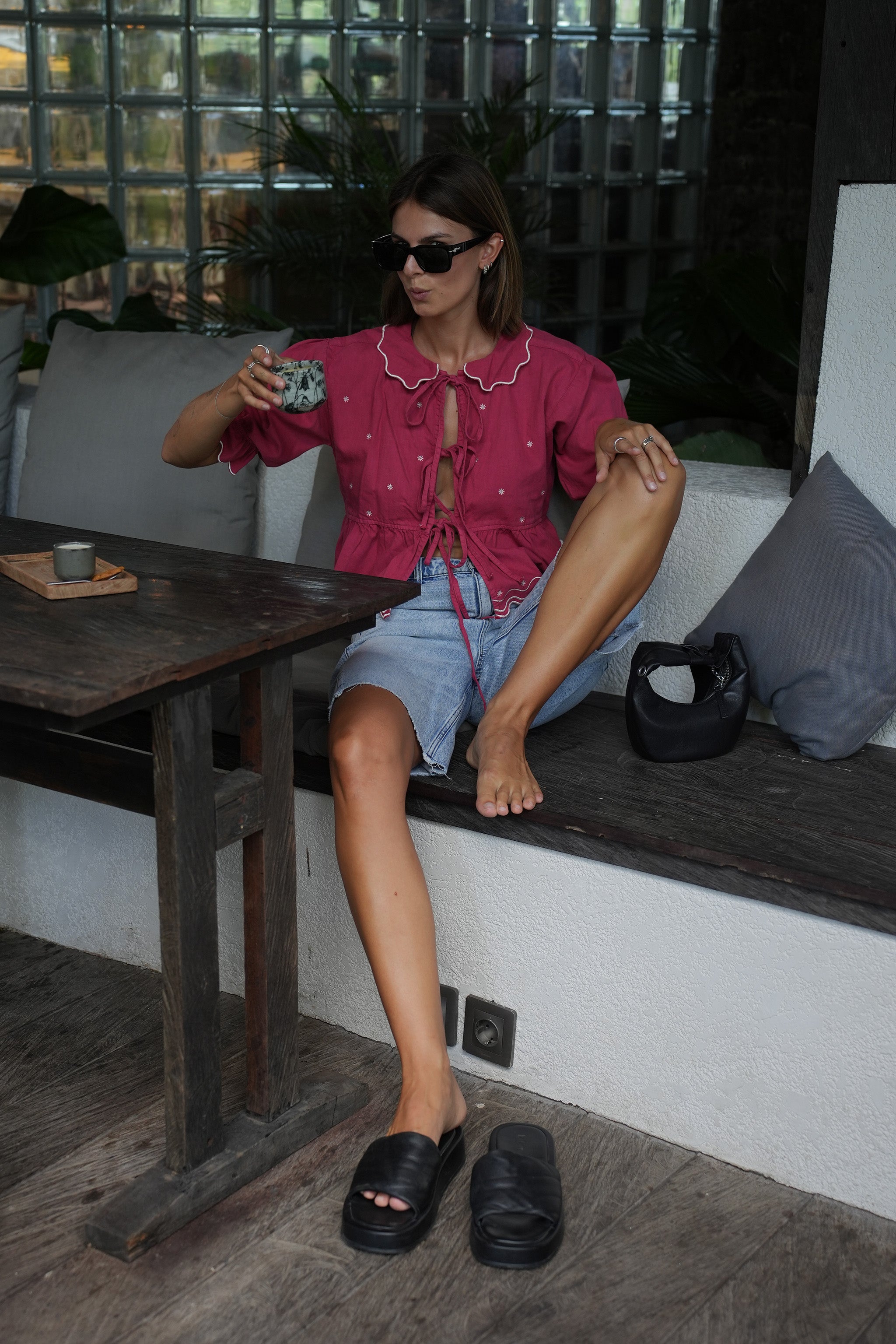 Ana Tie Blouse in Vintage Red