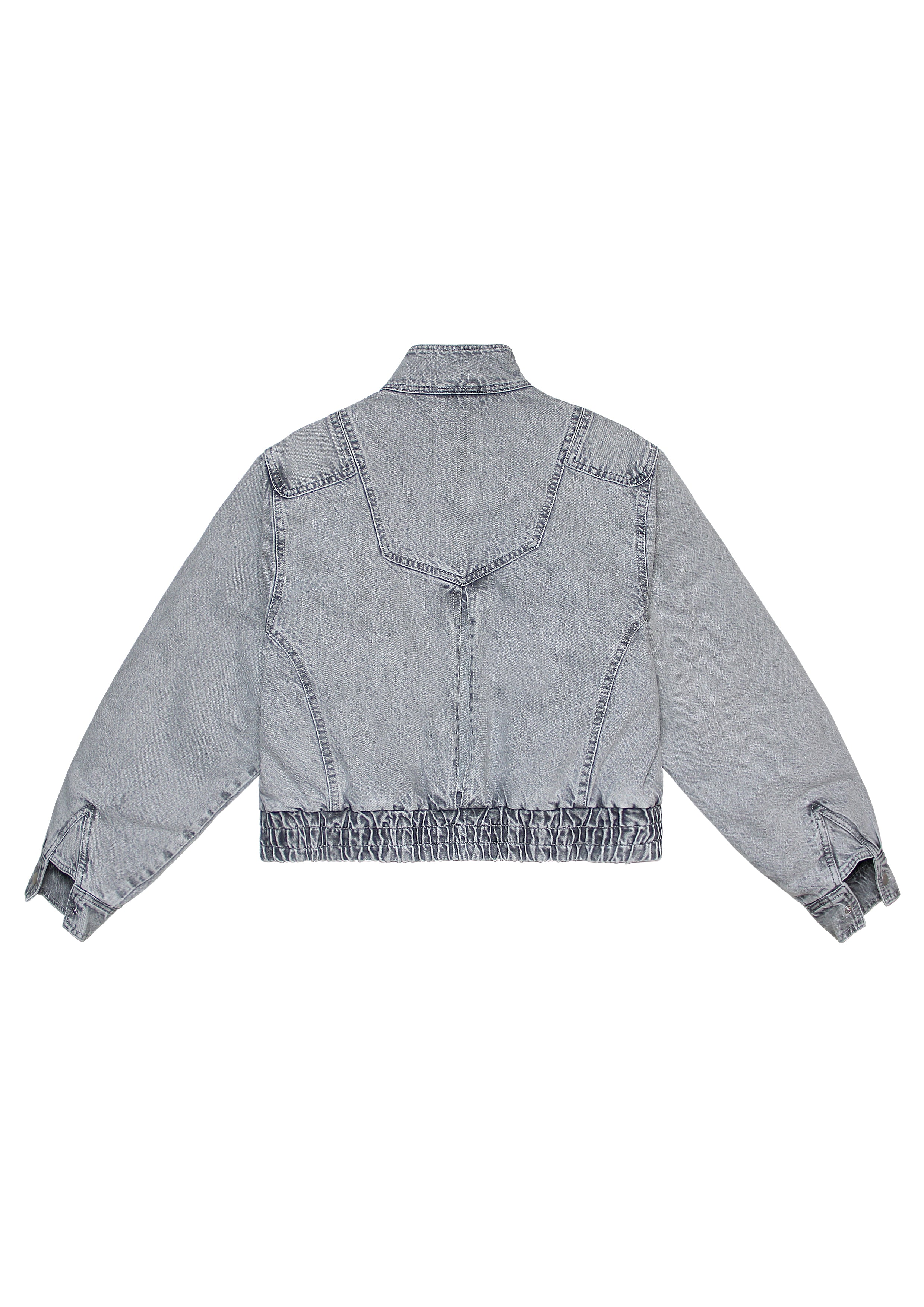 Juno Denim Bomber Jacket in Silver Lining