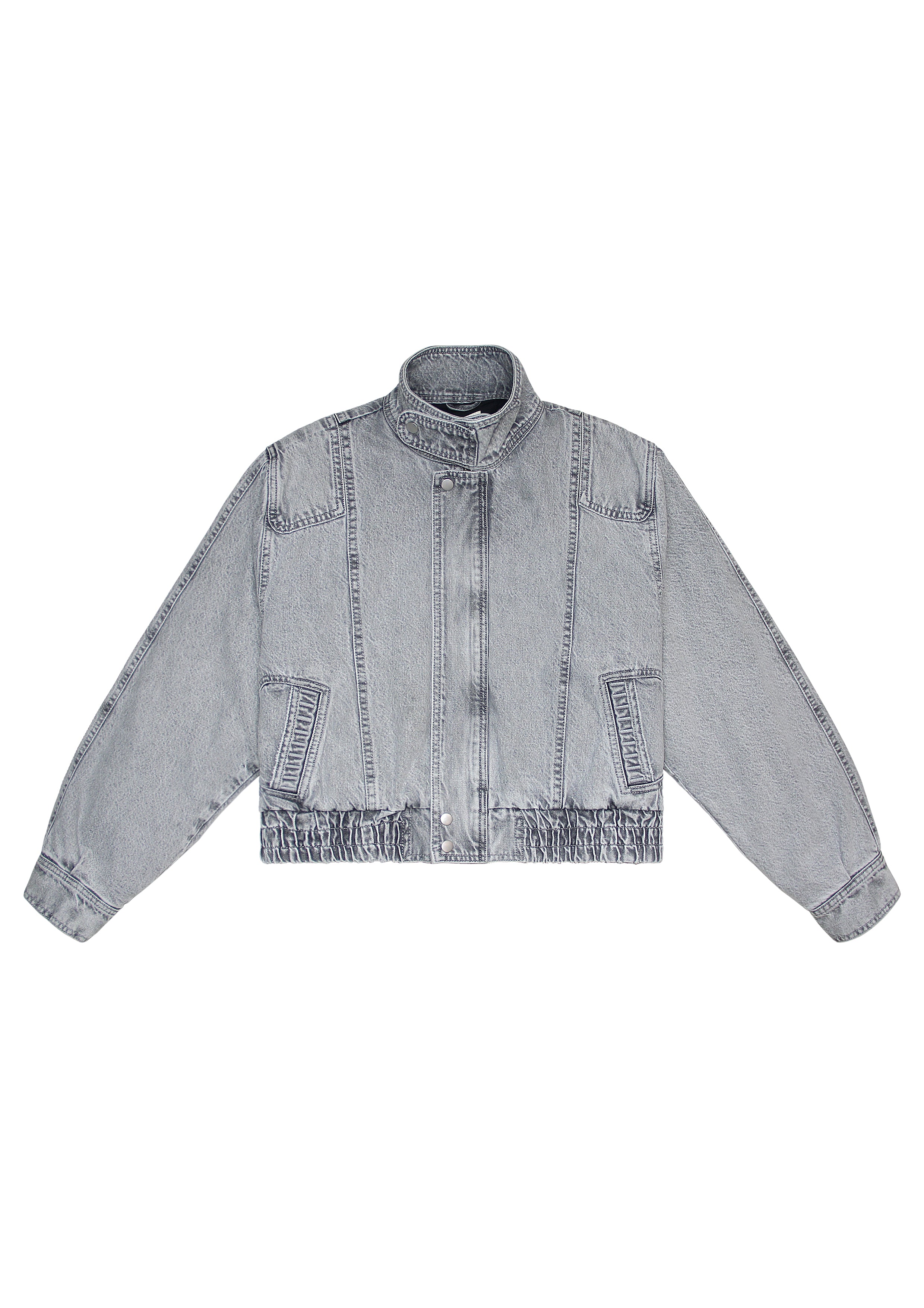 Juno Denim Bomber Jacket in Silver Lining