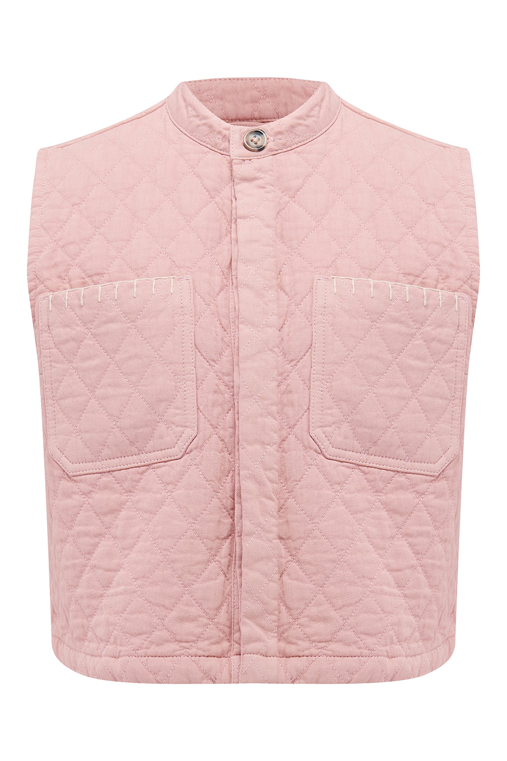 Pablo Quilted Denim Vest in Peony Pink