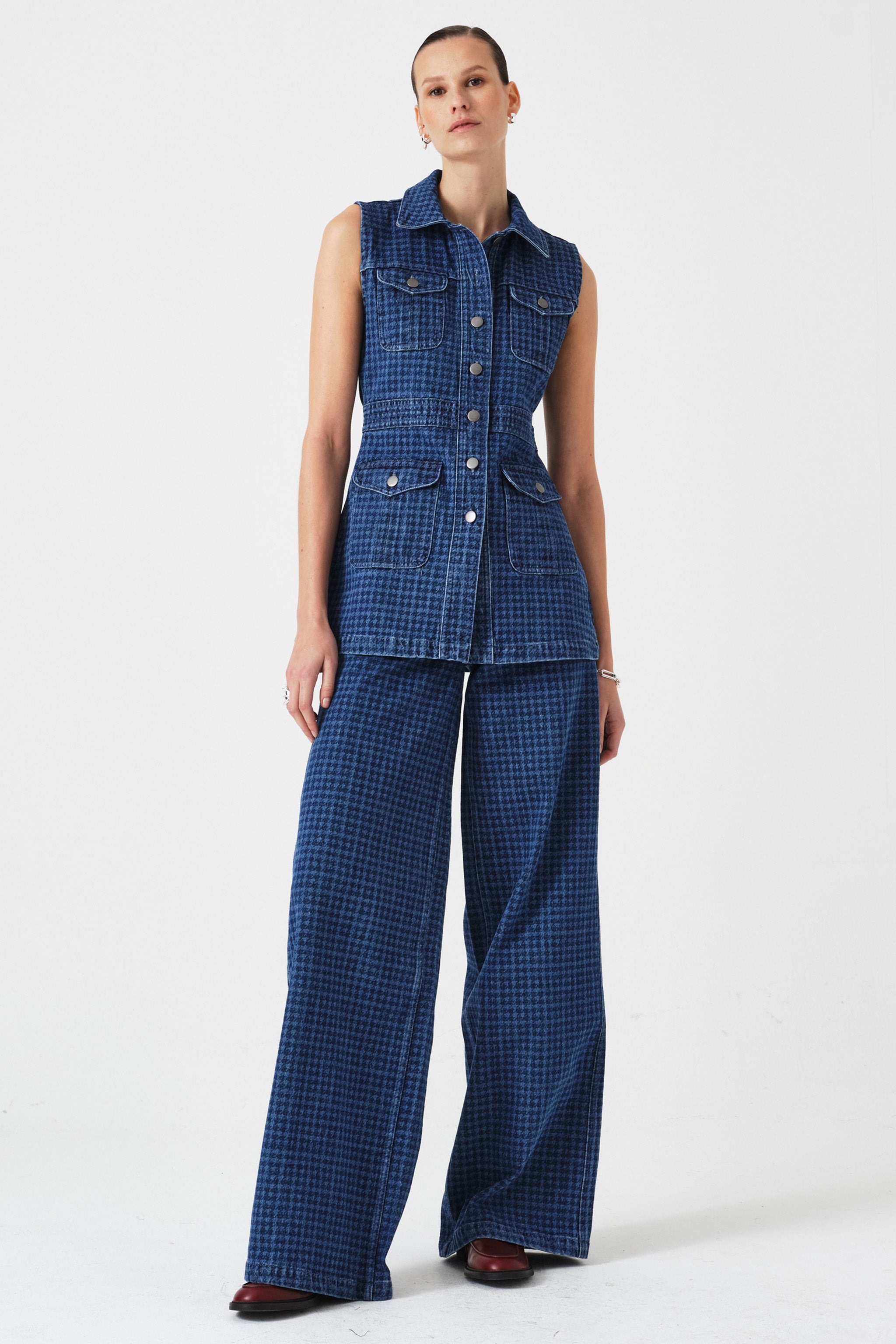 Bay Wide Leg Jean in Houndstooth Idaho
