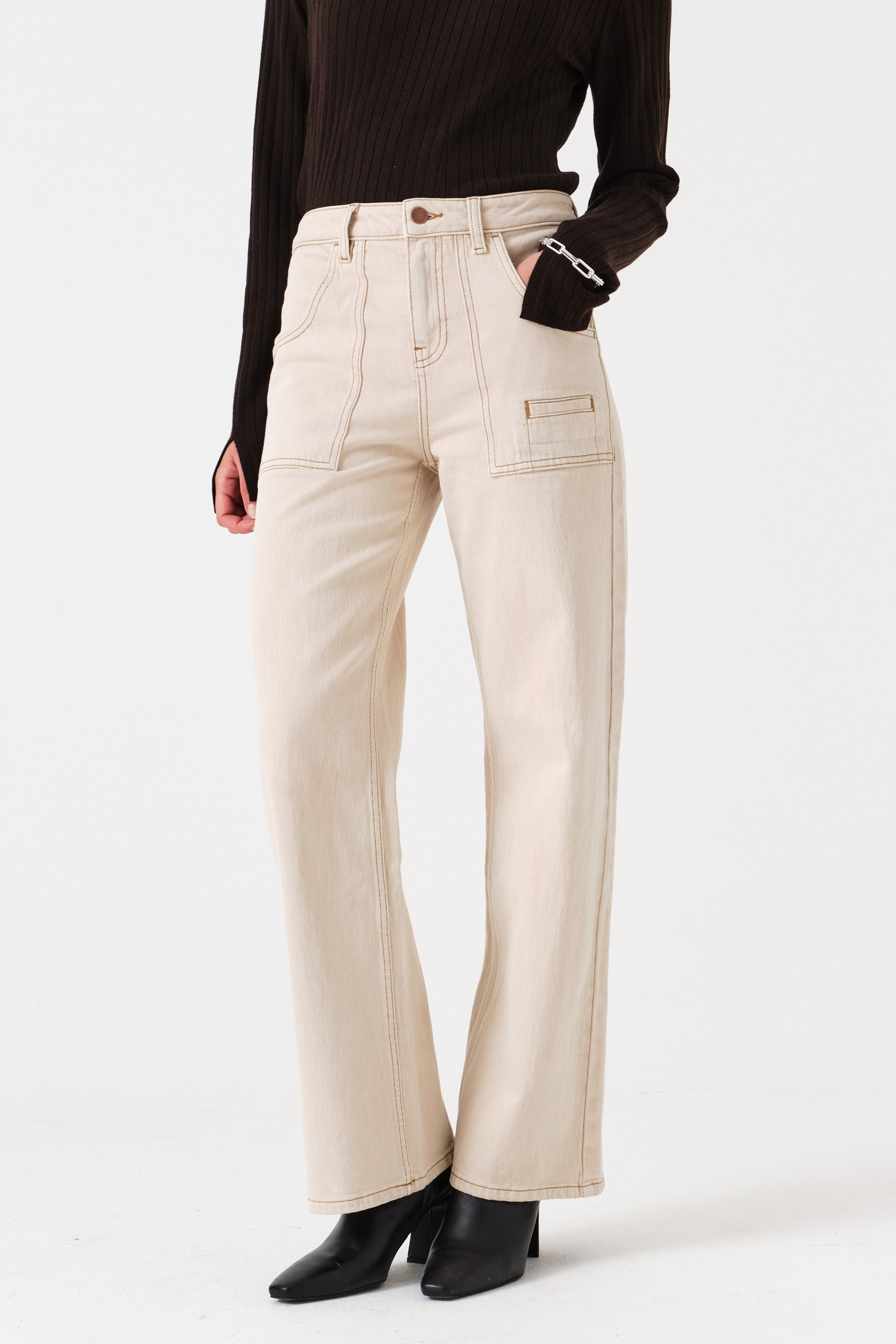 Eden Wide Leg Jean in Pebble