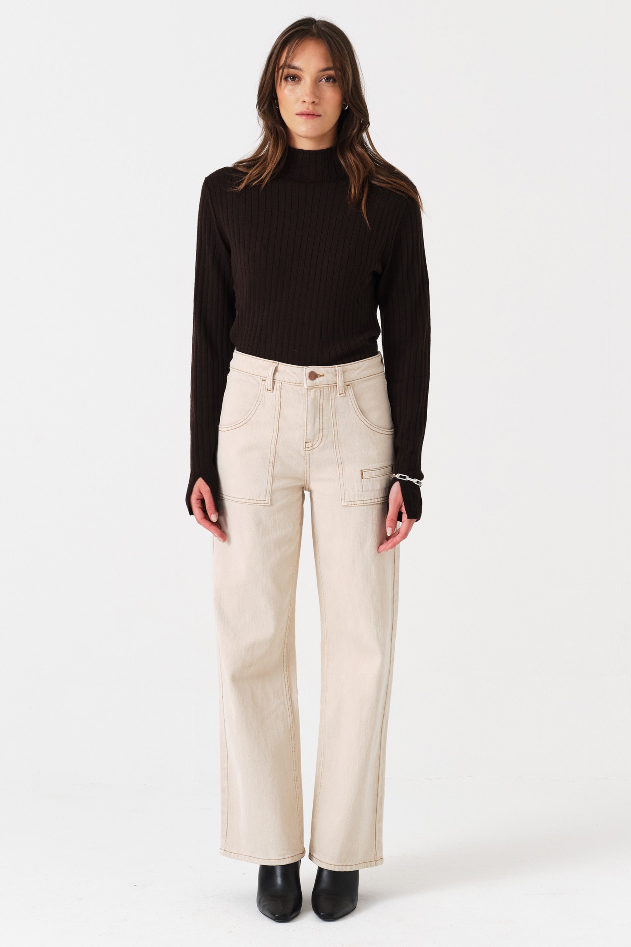 Eden Wide Leg Jean in Pebble