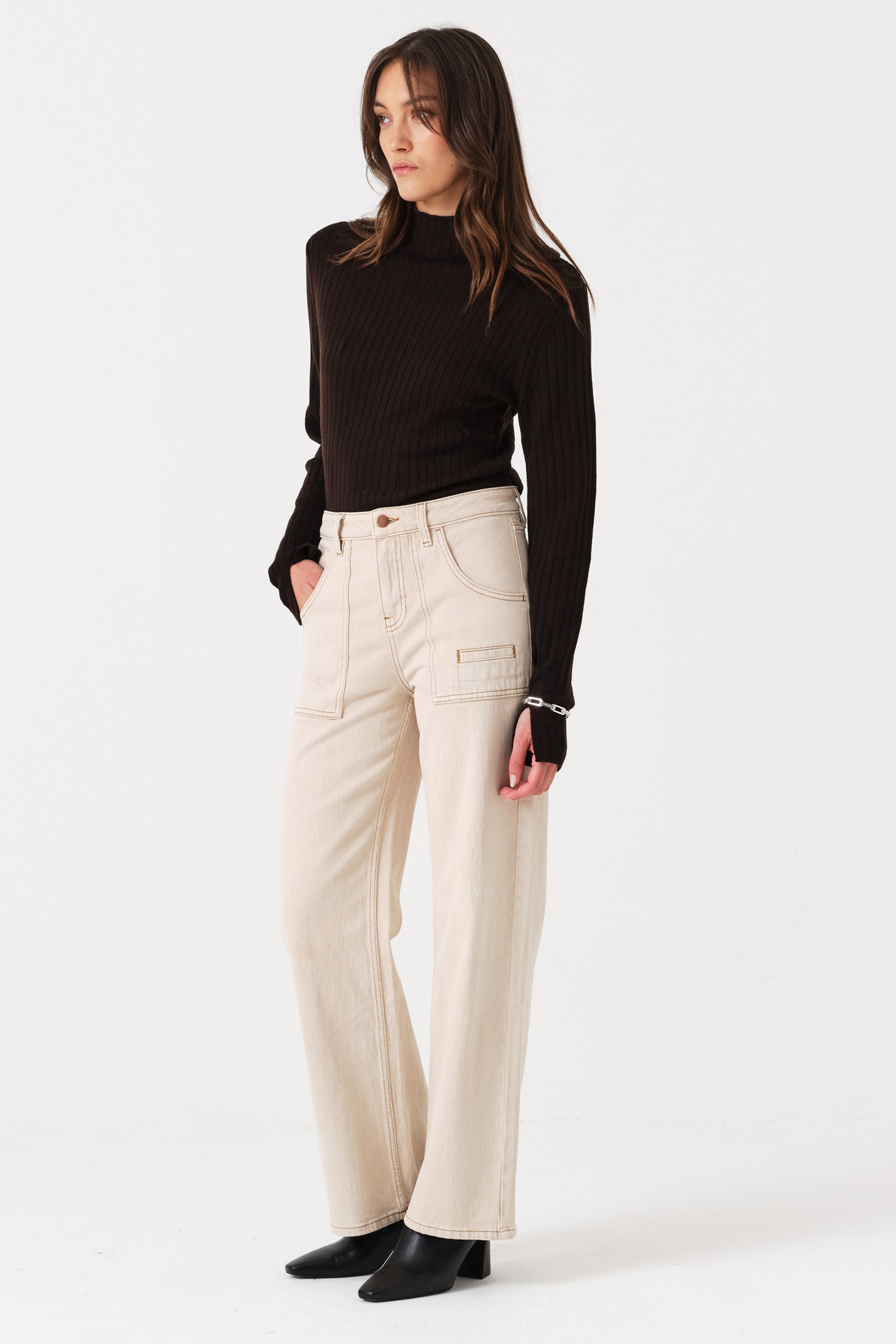 Eden Wide Leg Jean in Pebble