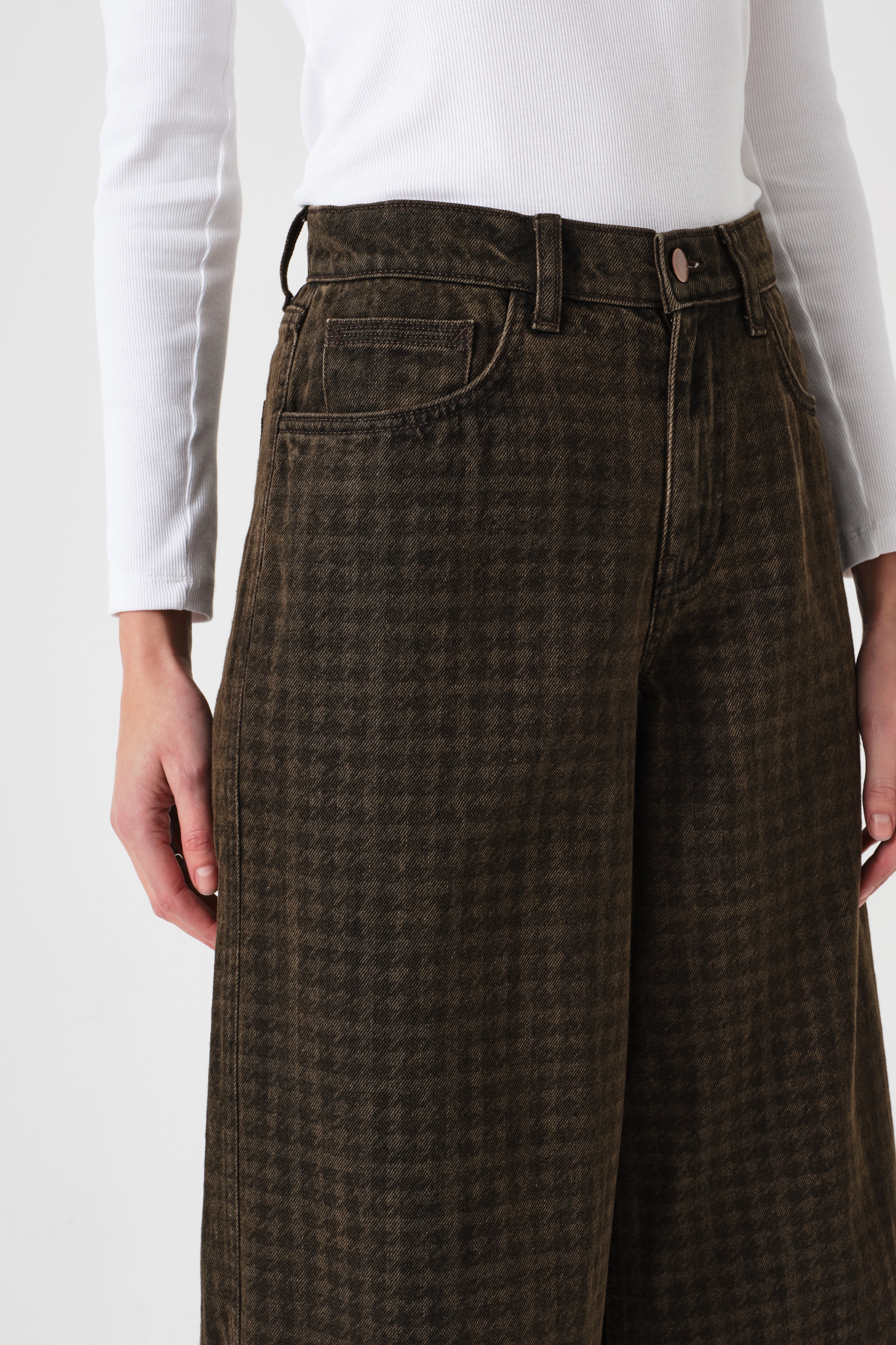 Bay Wide Leg Jean in Houndstooth Cacao
