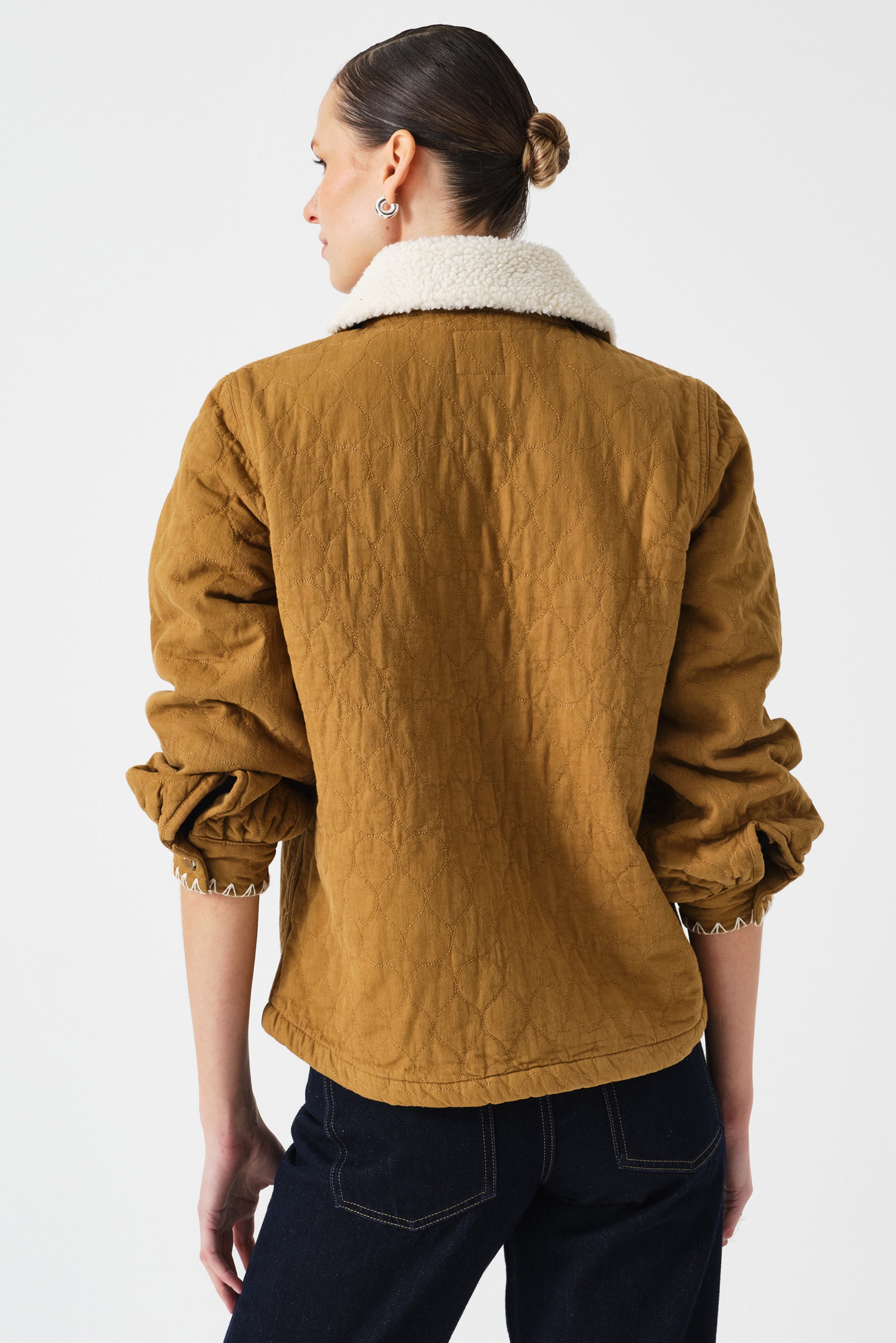 Frida Sherpa Collar Quilted Jacket in Olive