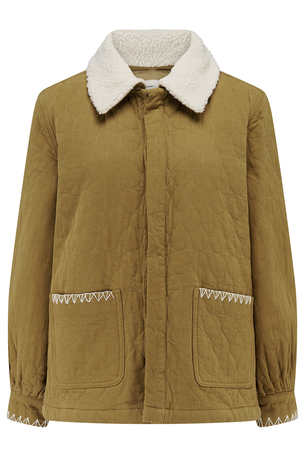 Frida Sherpa Collar Quilted Jacket in Olive