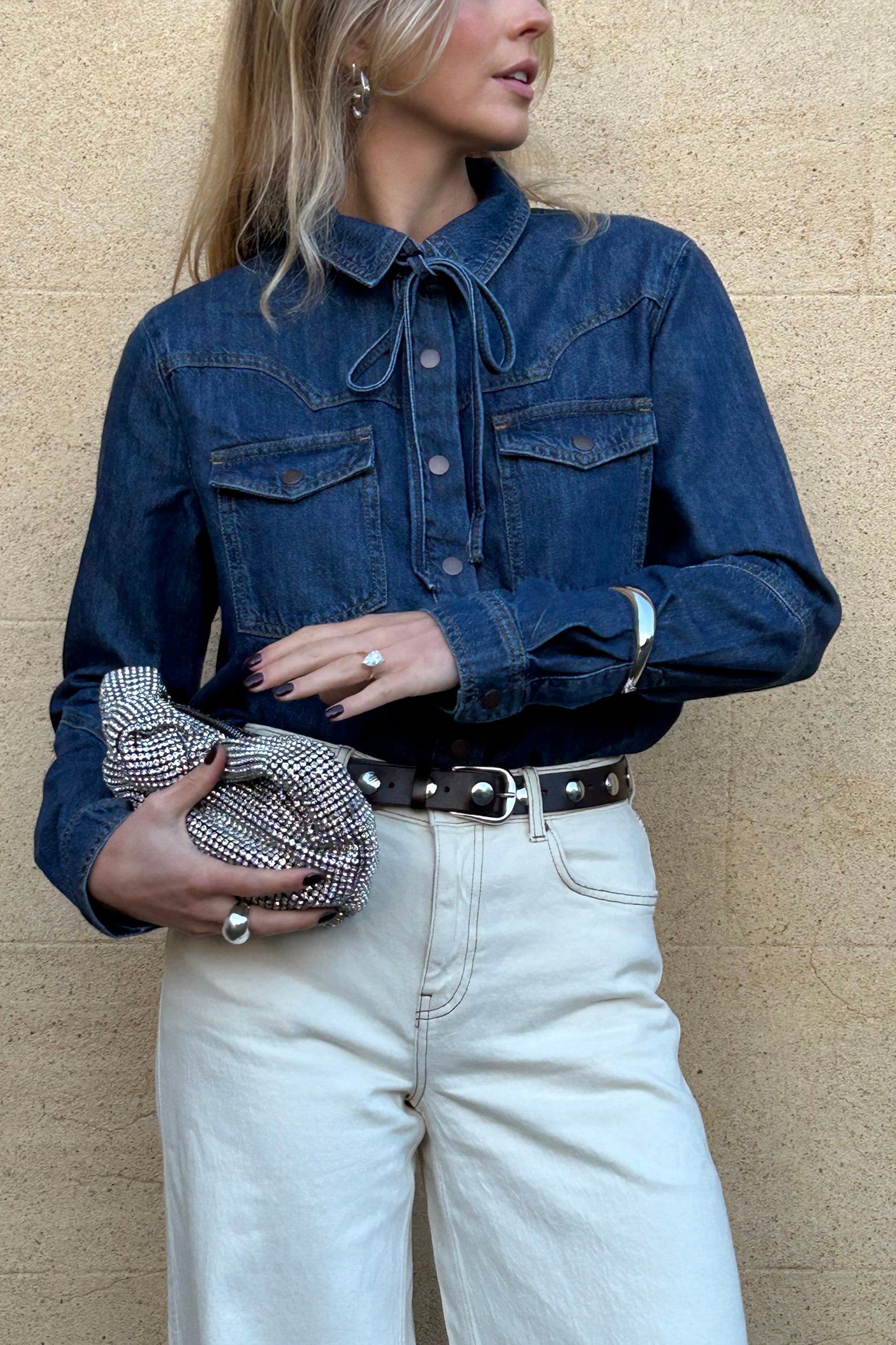 Mia Western Denim Shirt in Idaho