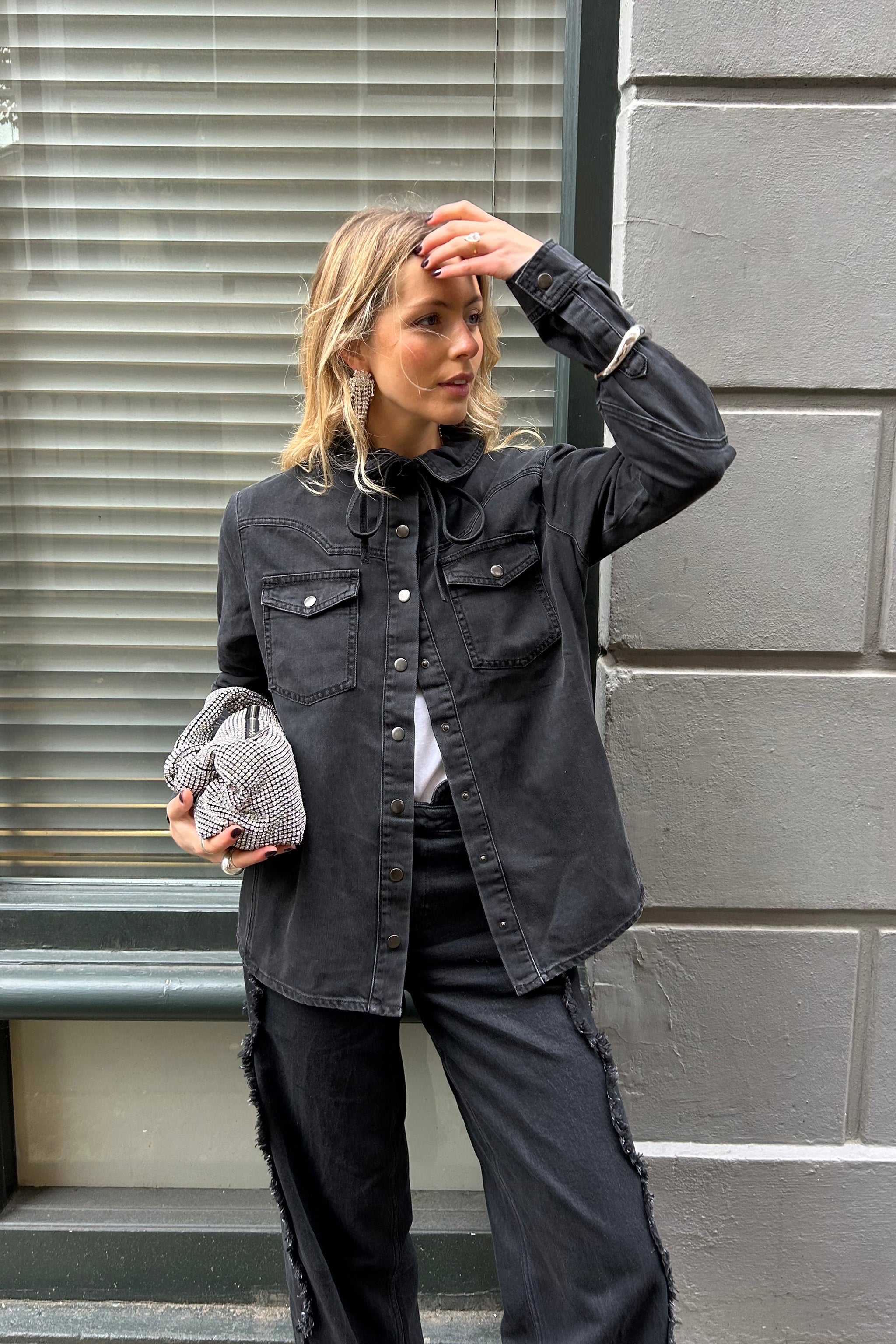 Mia Western Denim Shirt in Vintage Black