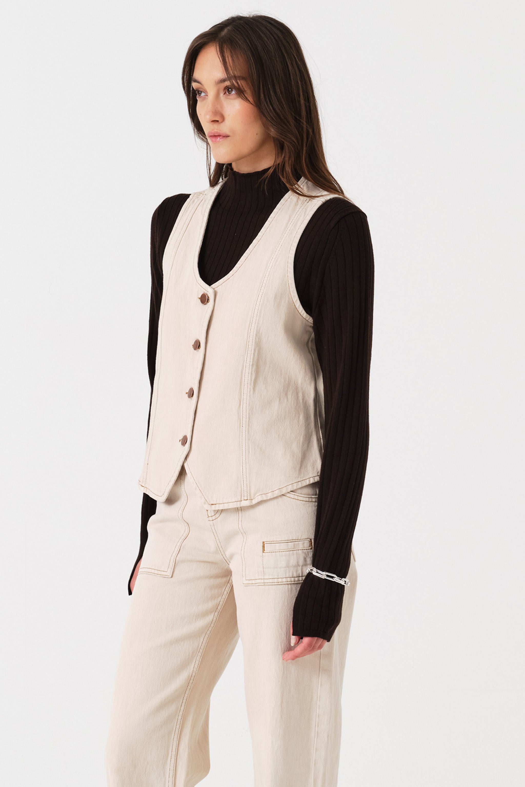 Kiki Denim Vest in Pebble