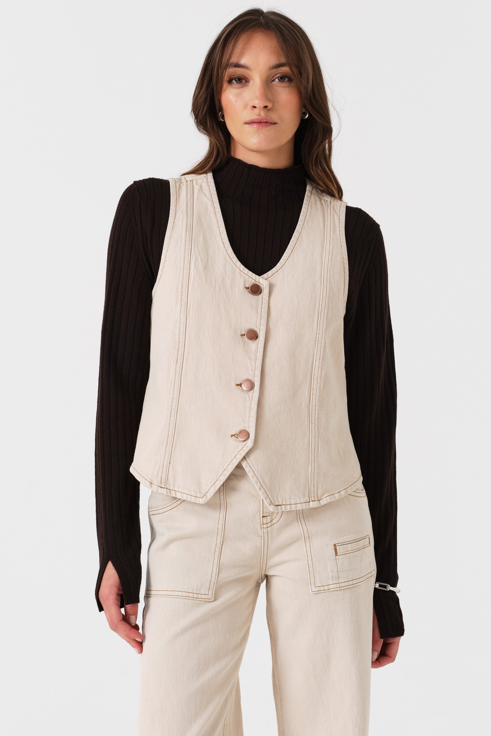 Kiki Denim Vest in Pebble