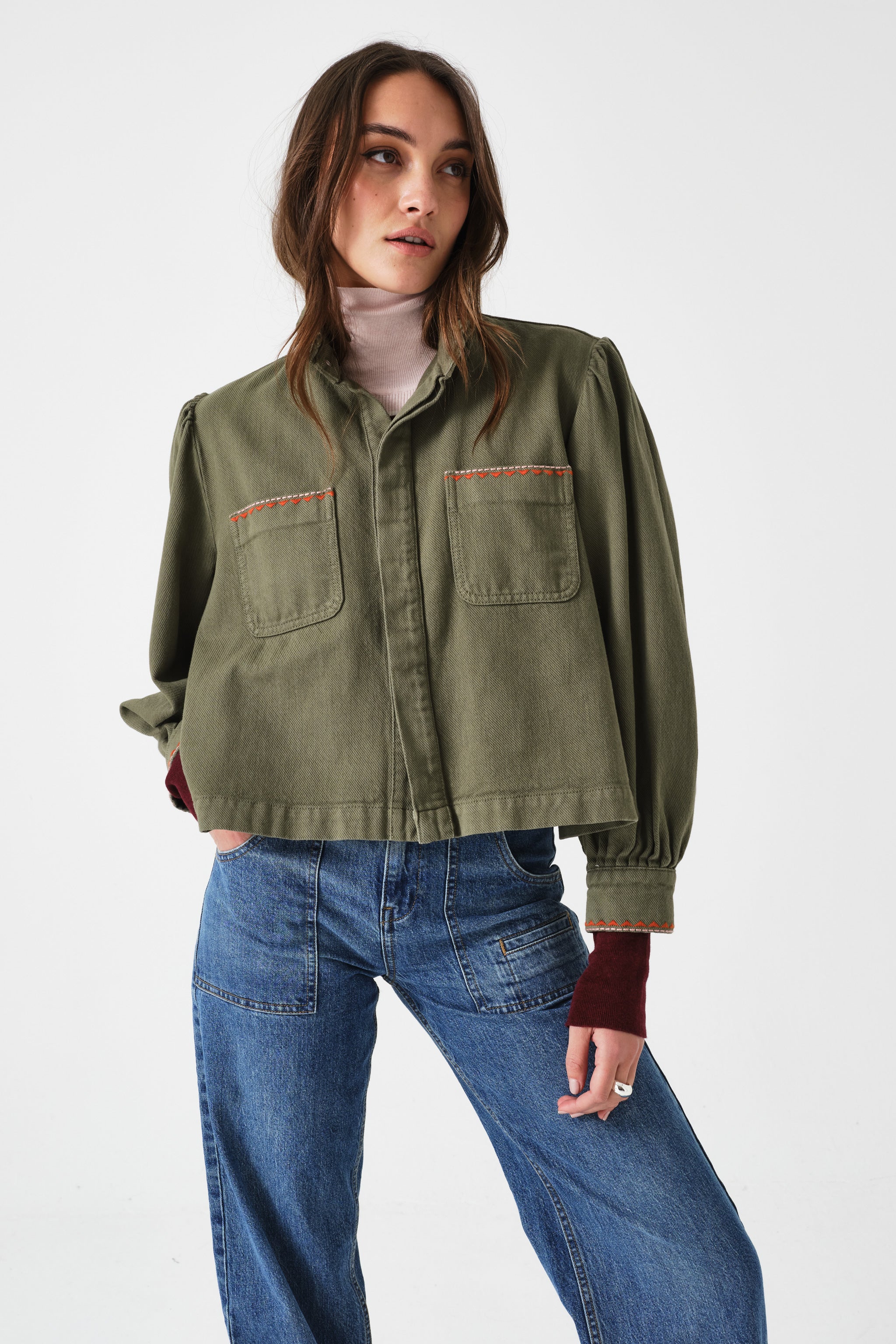Ziggy Cropped Jacket in Khaki
