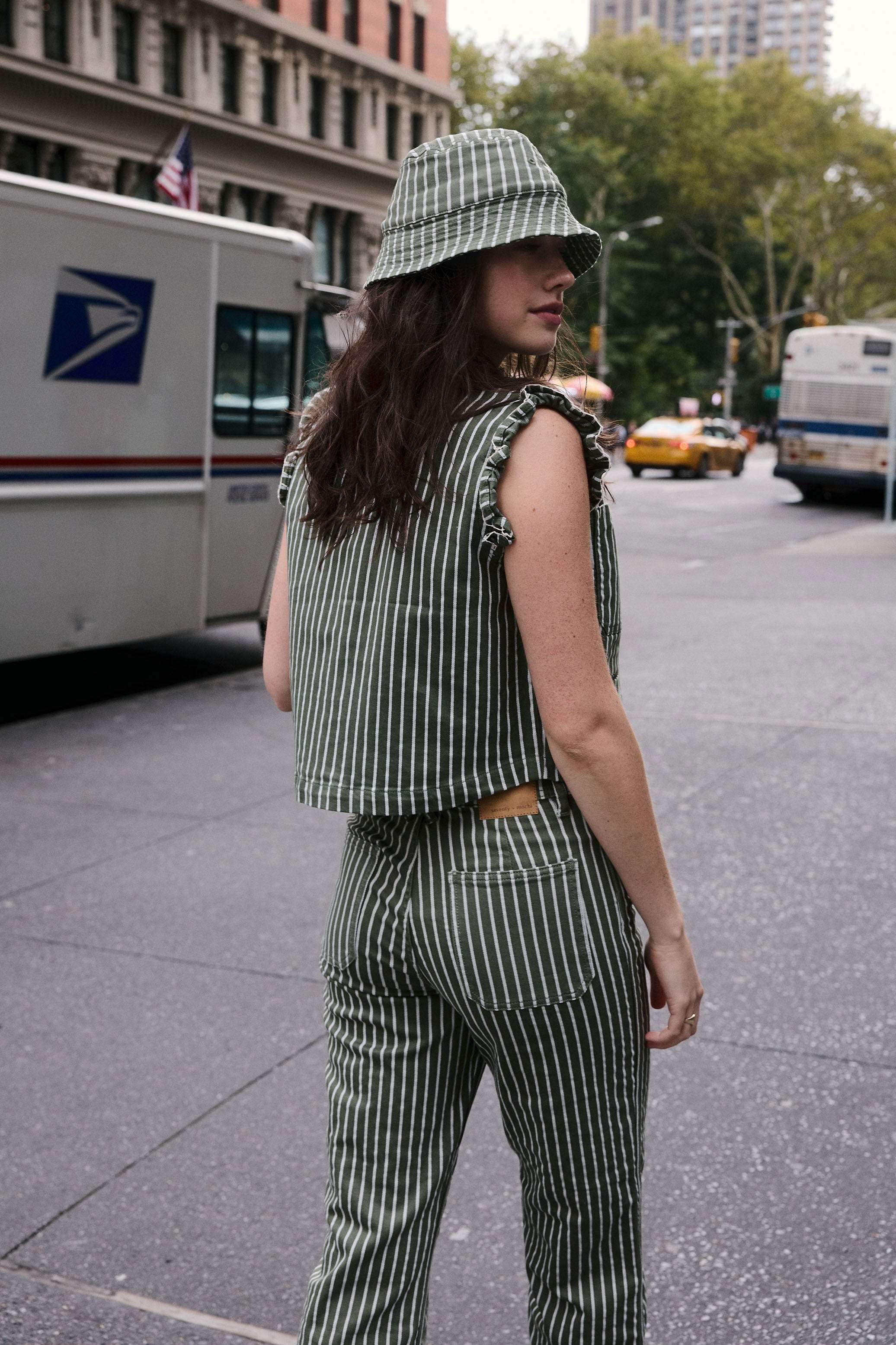 Pablo Waistcoat in Striped Khaki - seventy + mochi
