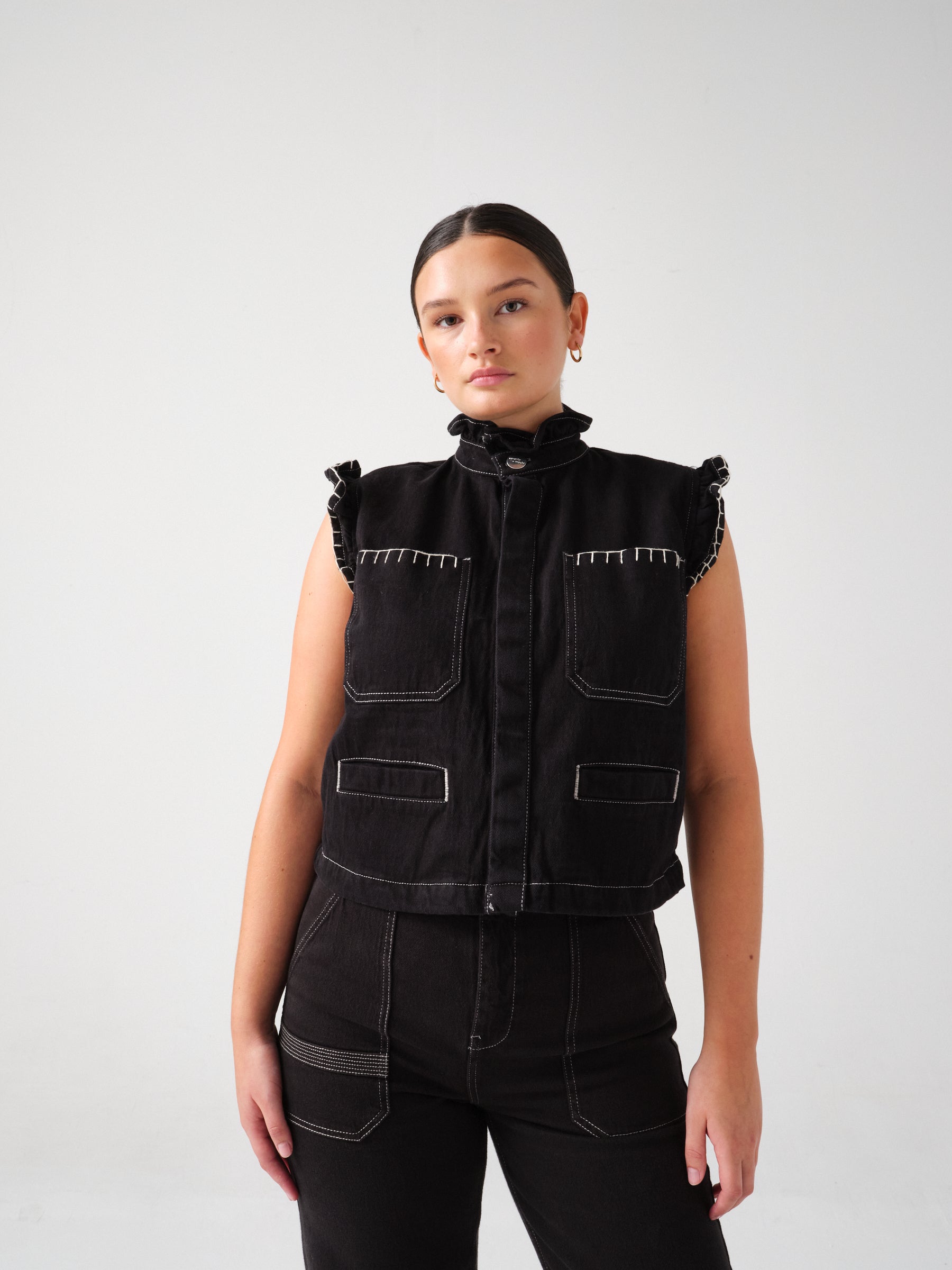 Pablo Denim Vest in Black