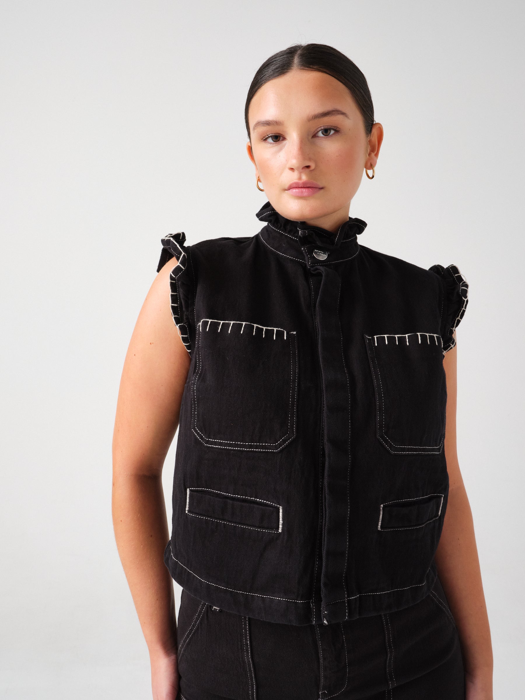 Pablo Denim Vest in Black