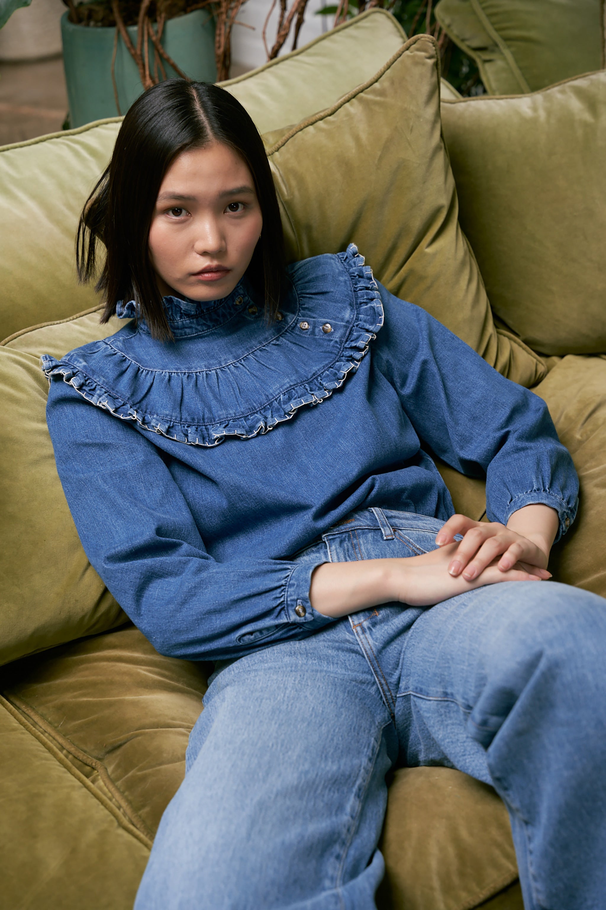 Victoria Blouse in Washed Indigo - seventy + mochi