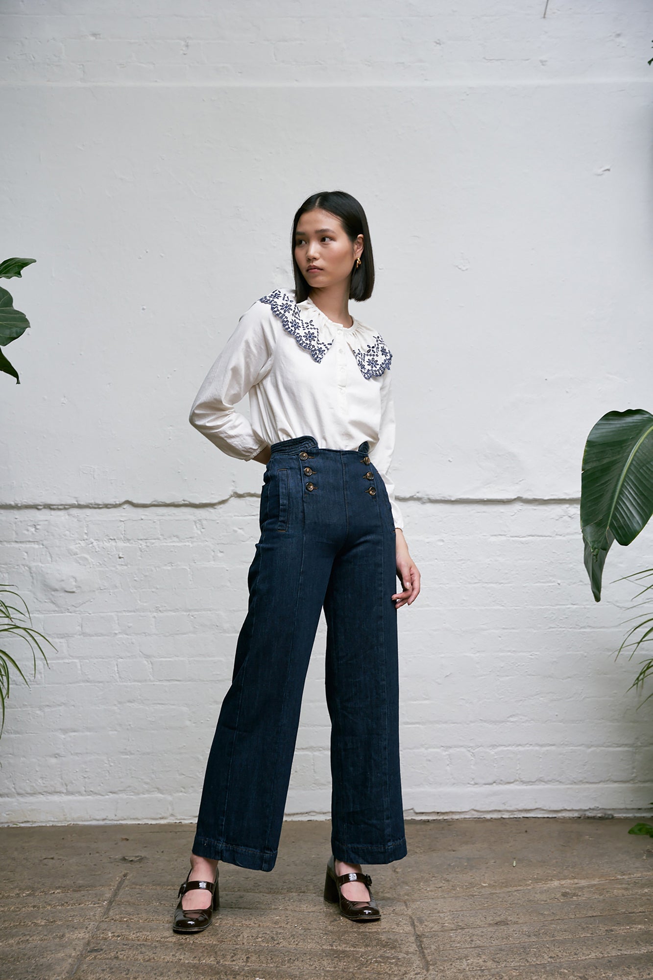 Dylan Blouse in Ecru Denim - seventy + mochi