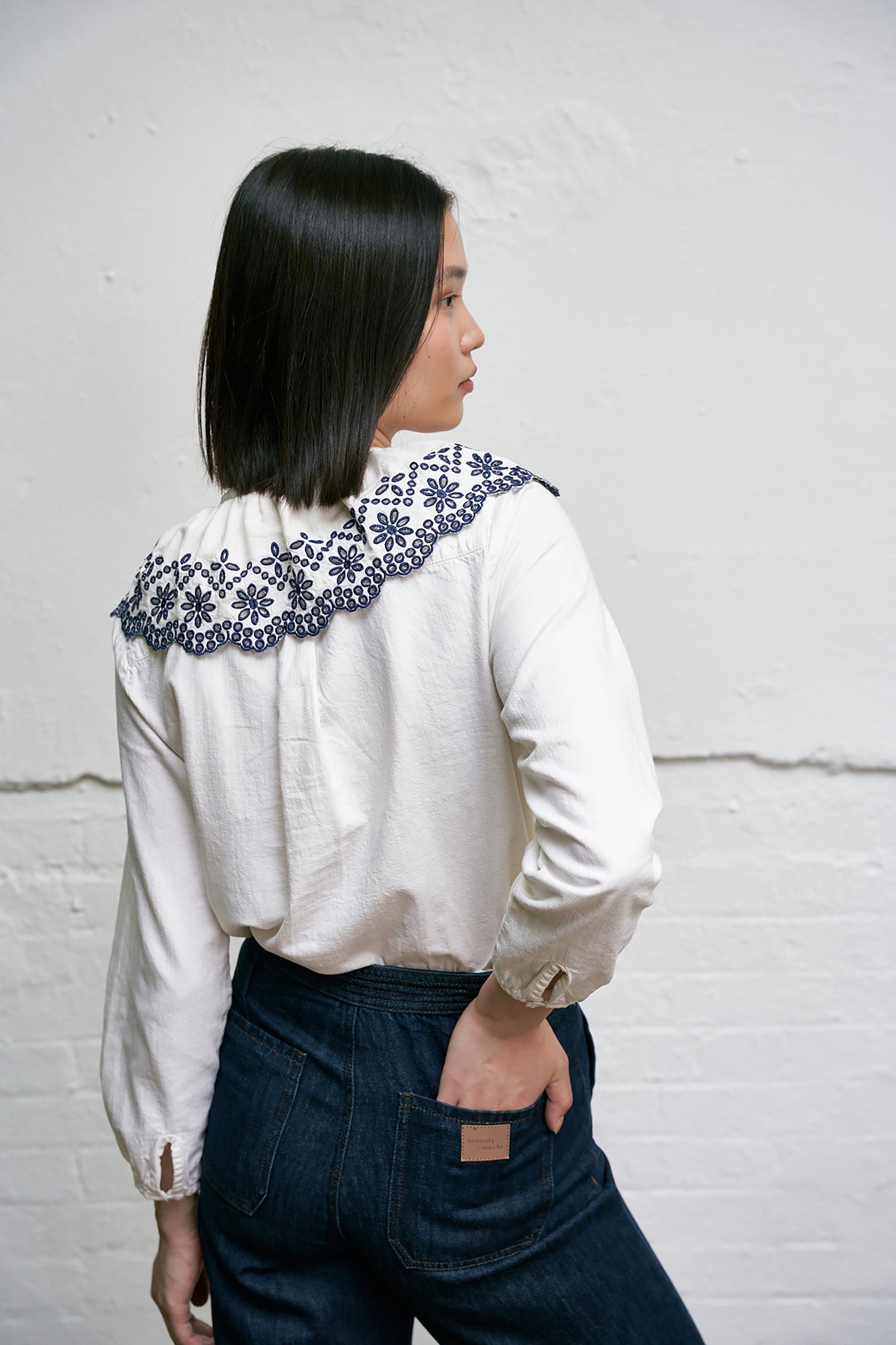 Dylan Blouse in Ecru Denim - seventy + mochi