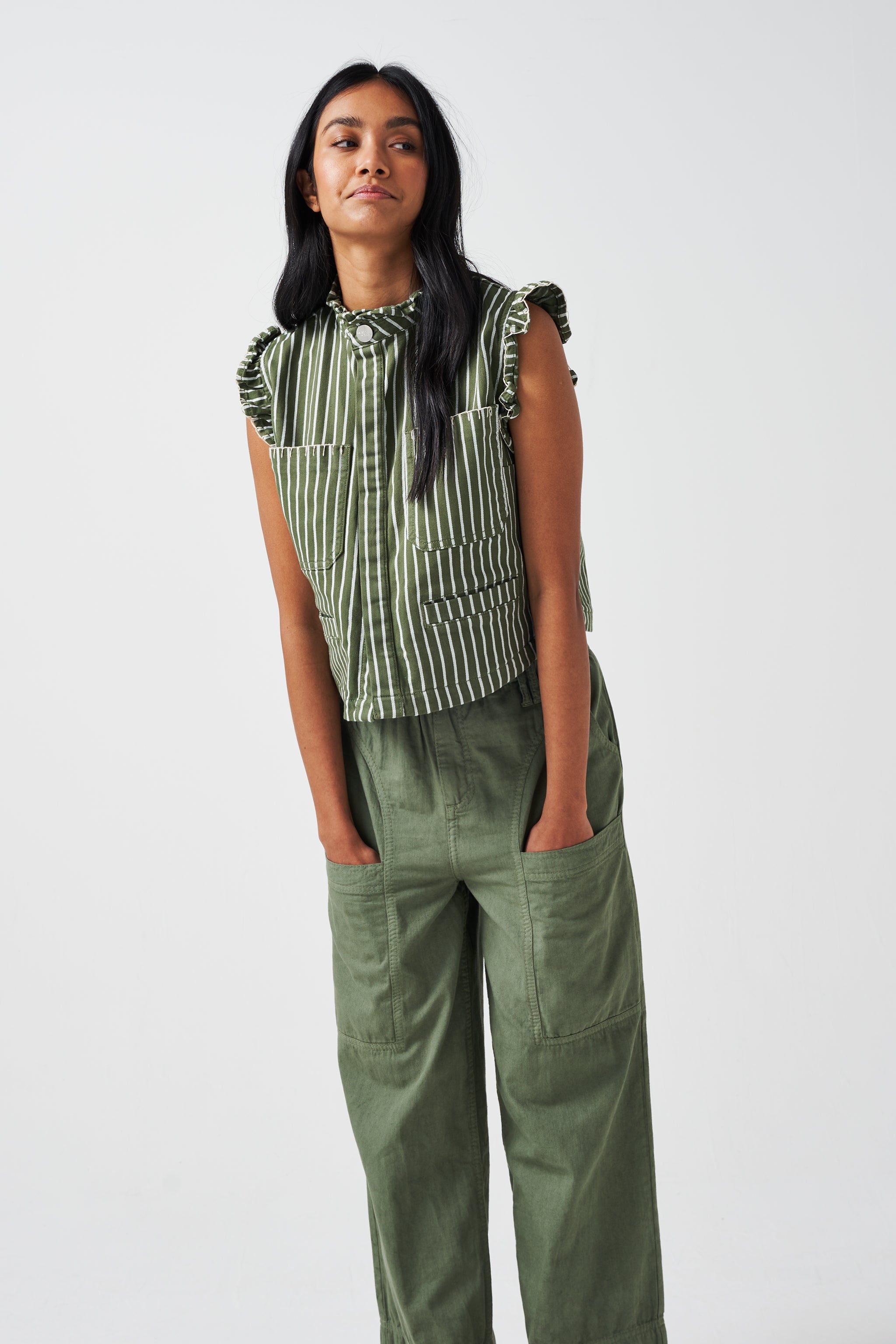 Pablo Waistcoat in Striped Khaki - seventy + mochi