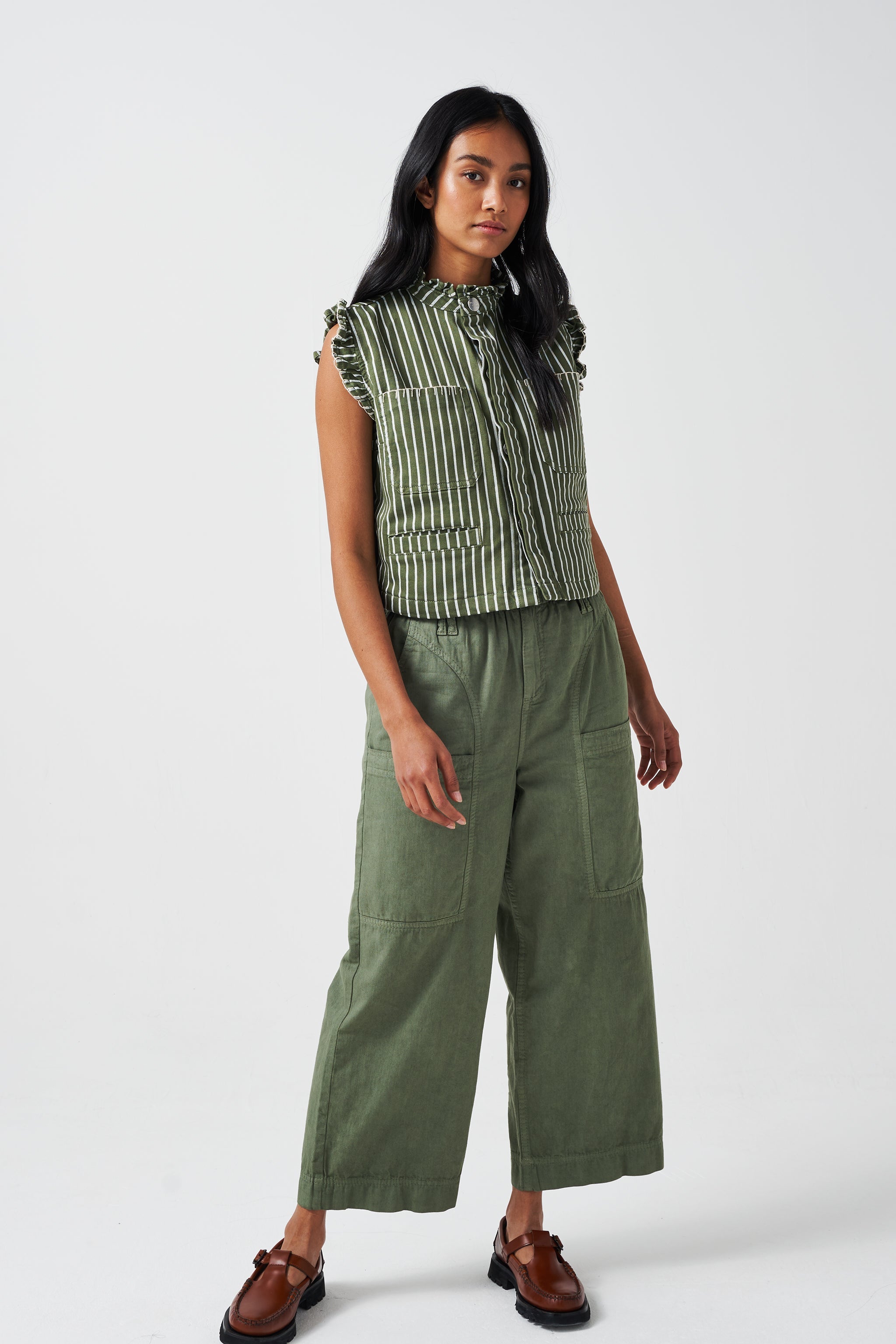 Pablo Waistcoat in Striped Khaki - seventy + mochi