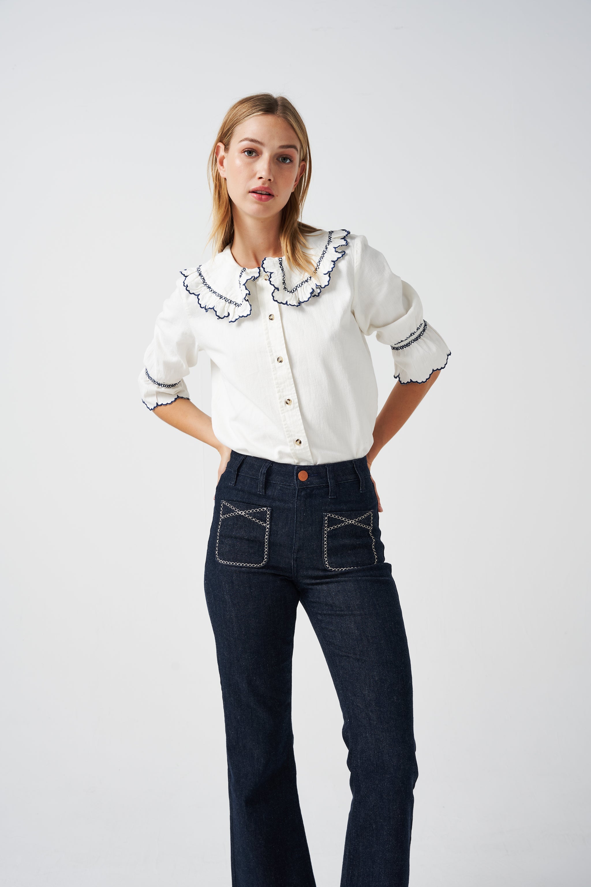 Daisy Blouse in Ecru Denim - seventy + mochi