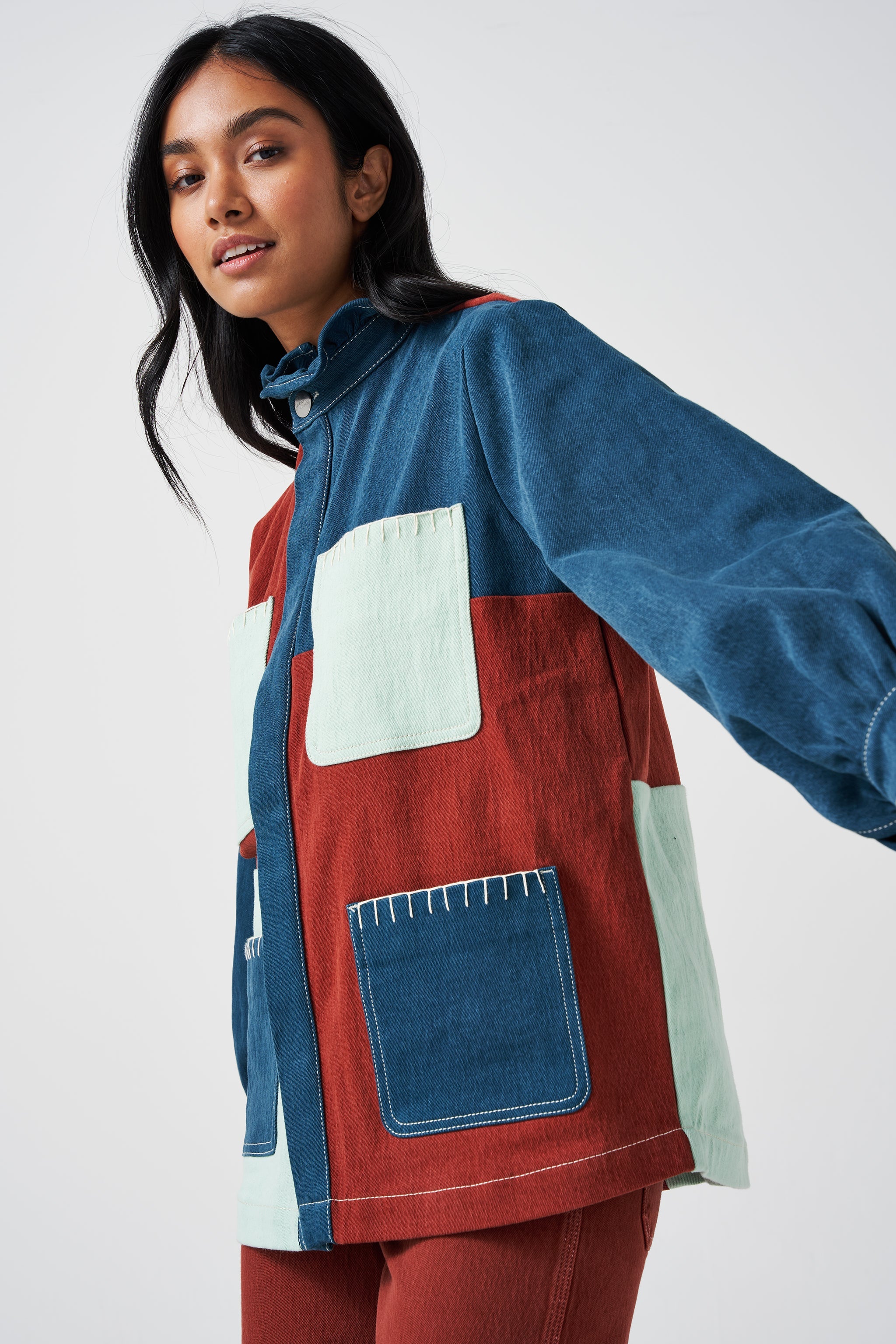 Pablo Jacket in Patched Dark Rust, Teal & Washed Mint - seventy + mochi