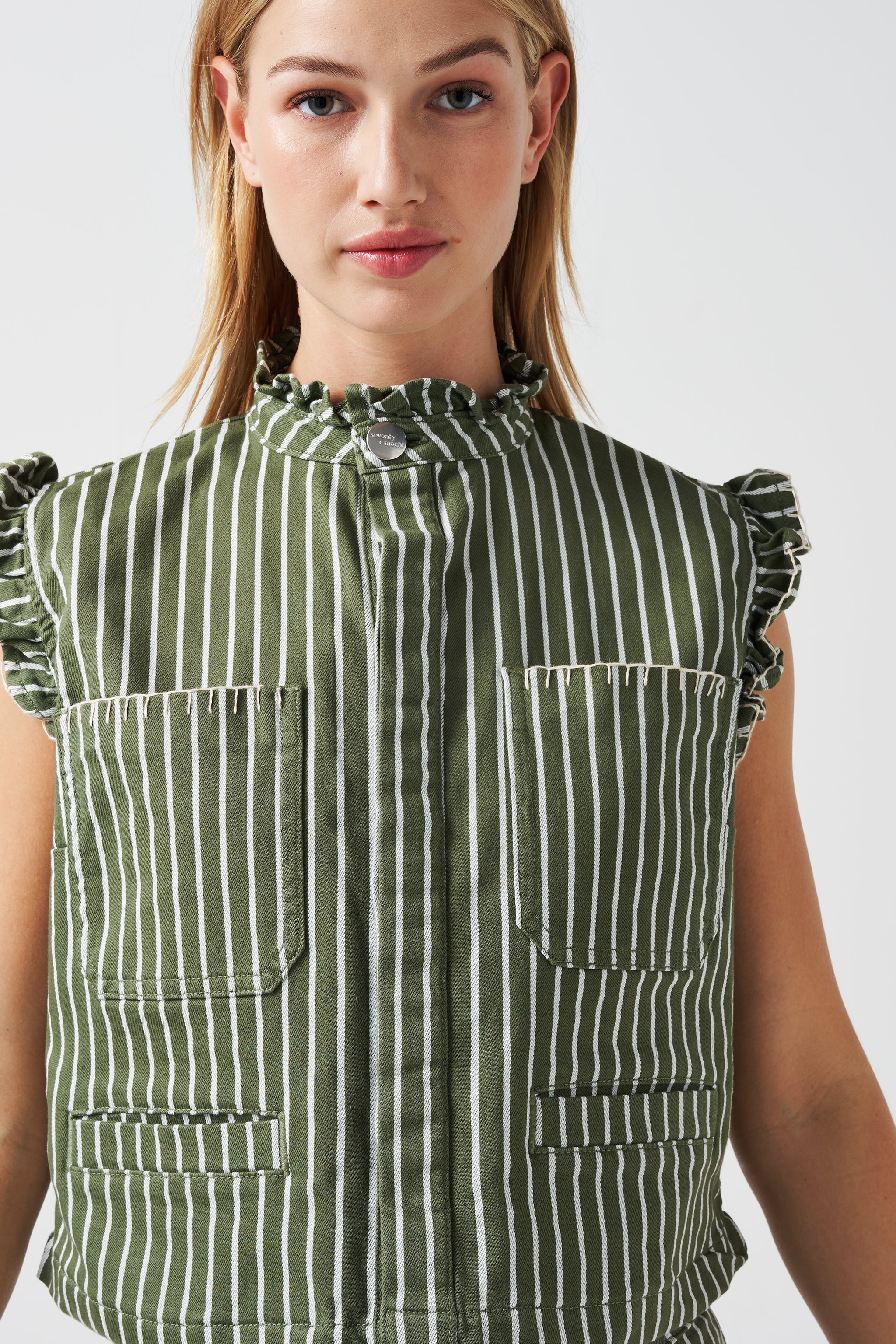 Pablo Waistcoat in Striped Khaki - seventy + mochi