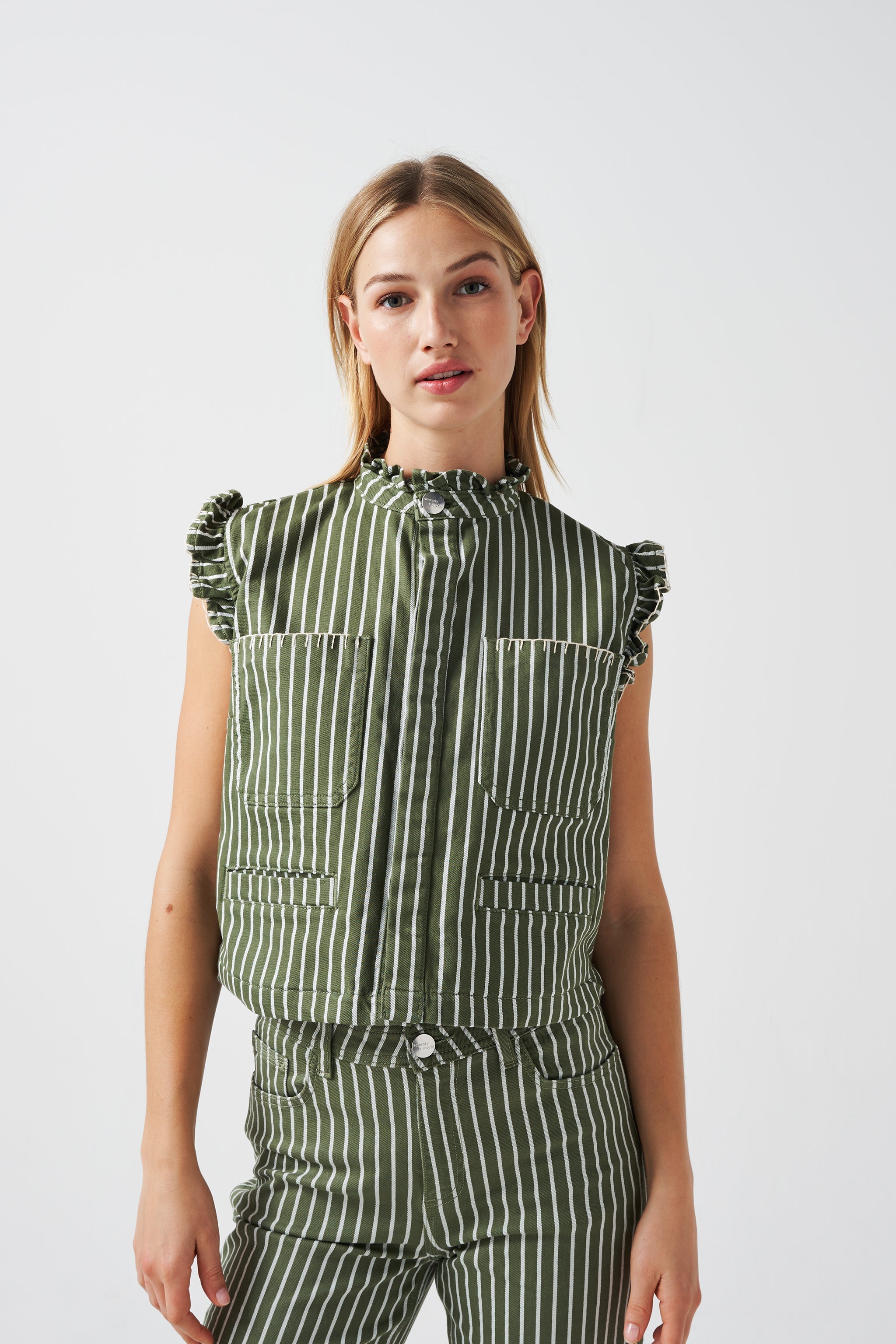 Pablo Waistcoat in Striped Khaki - seventy + mochi