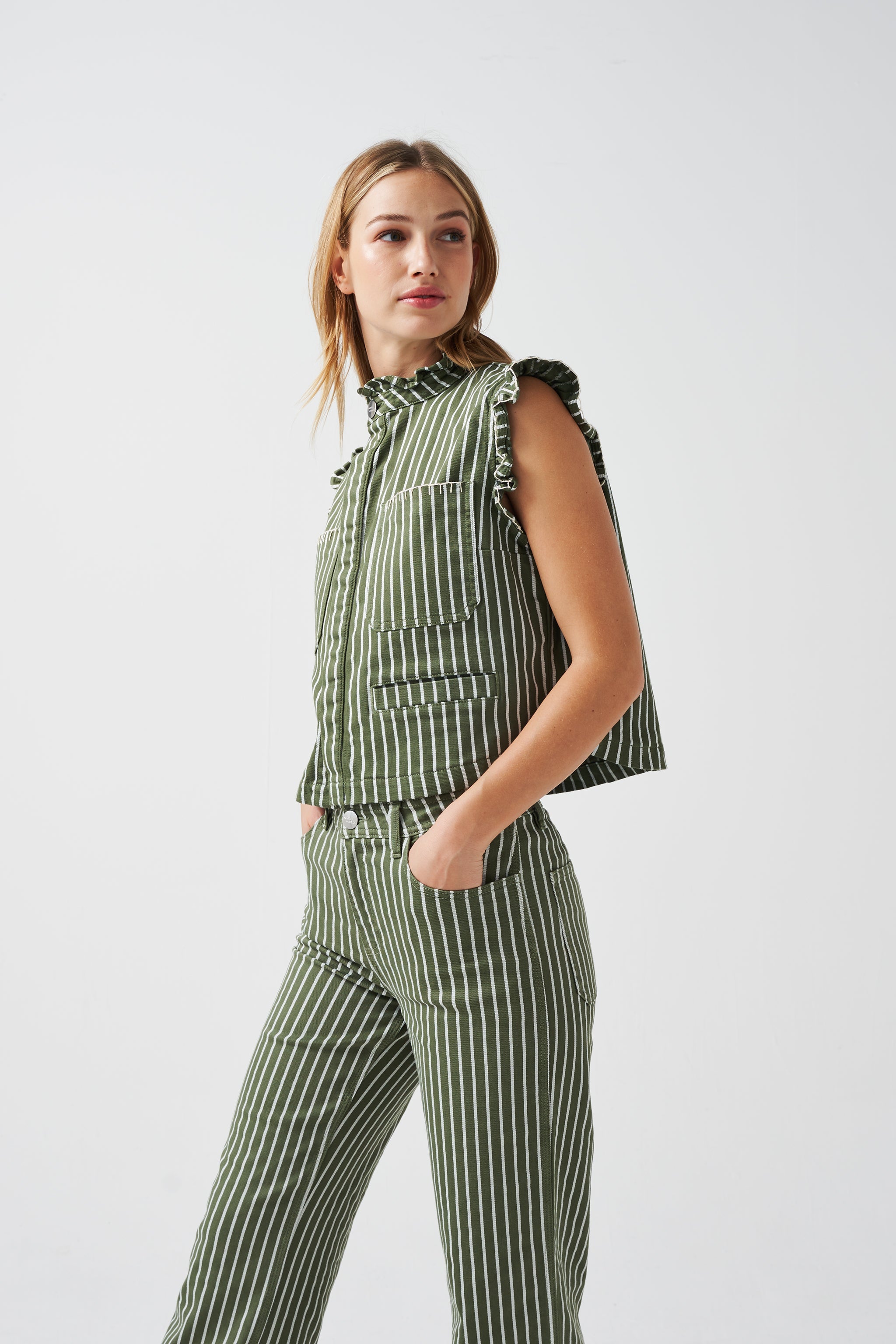 Pablo Waistcoat in Striped Khaki - seventy + mochi