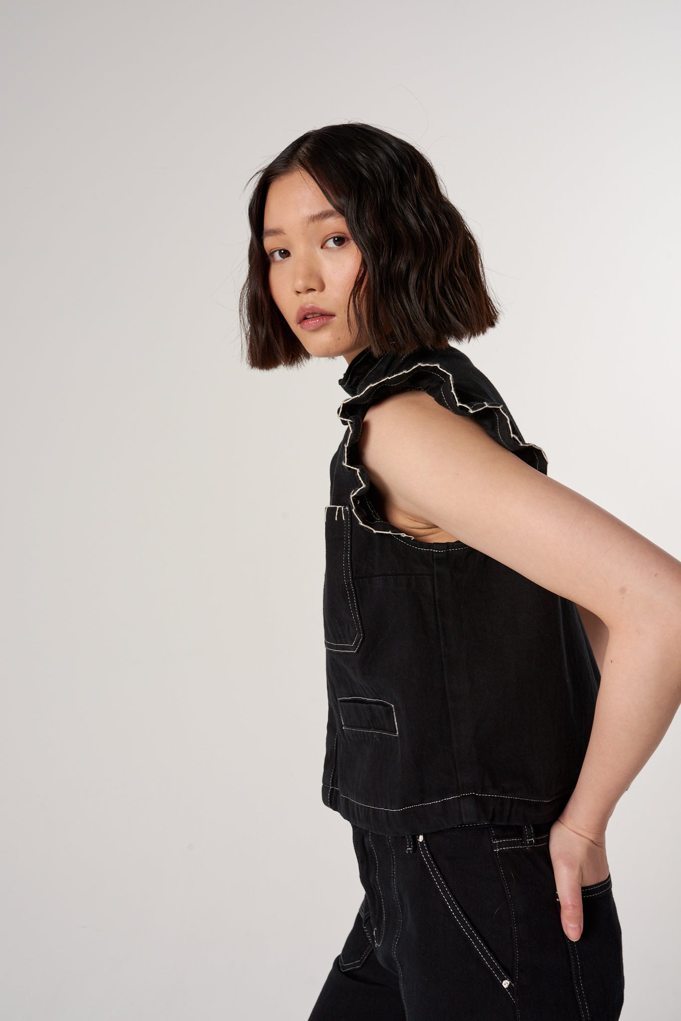 Pablo Waistcoat in Black Denim - seventy + mochi