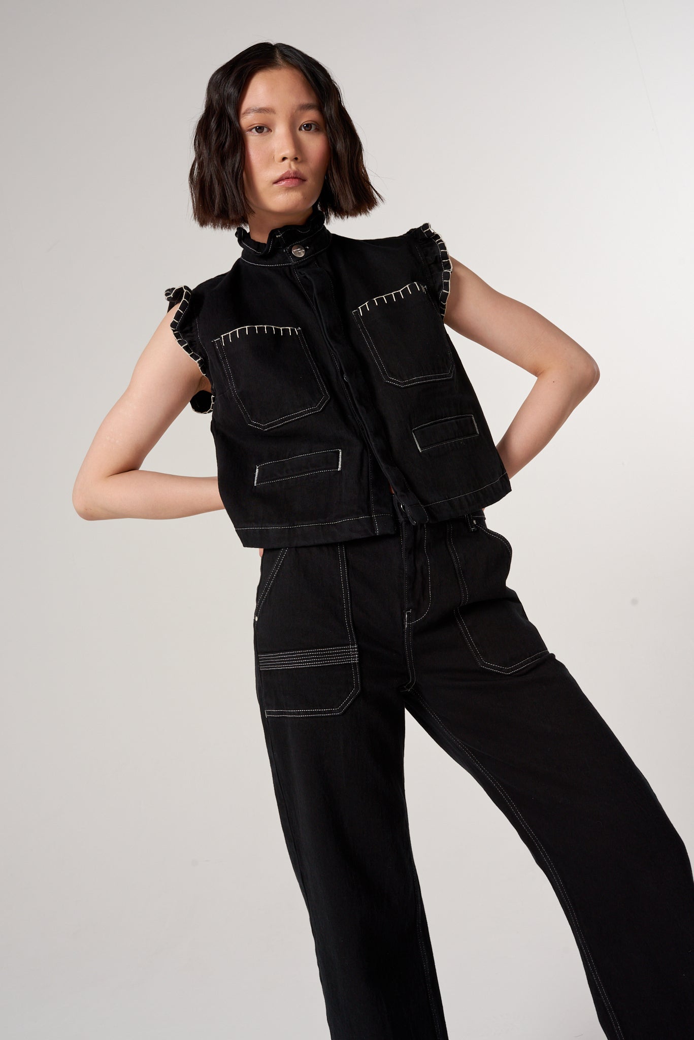 Pablo Waistcoat in Black Denim - seventy + mochi