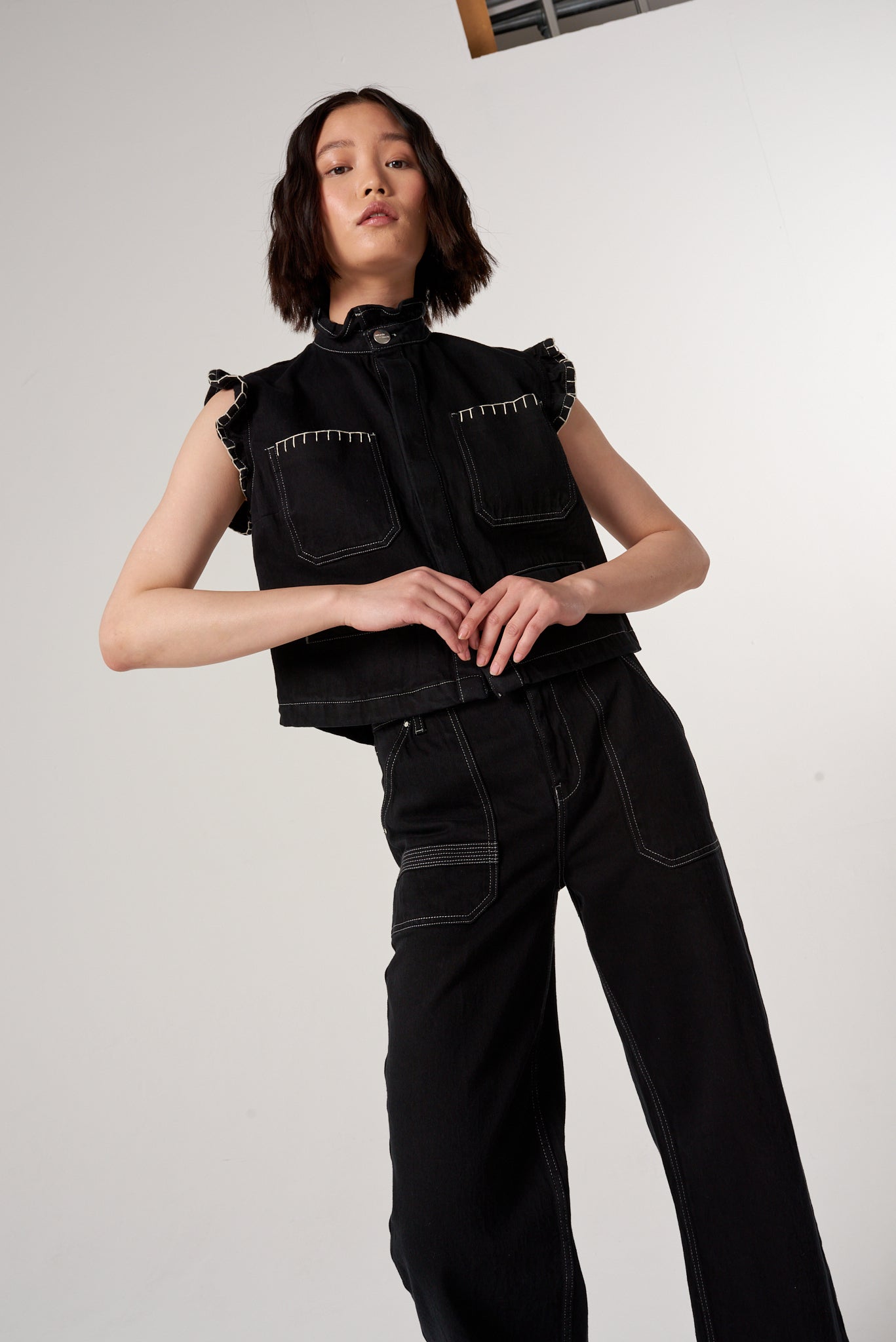 Pablo Waistcoat in Black Denim - seventy + mochi