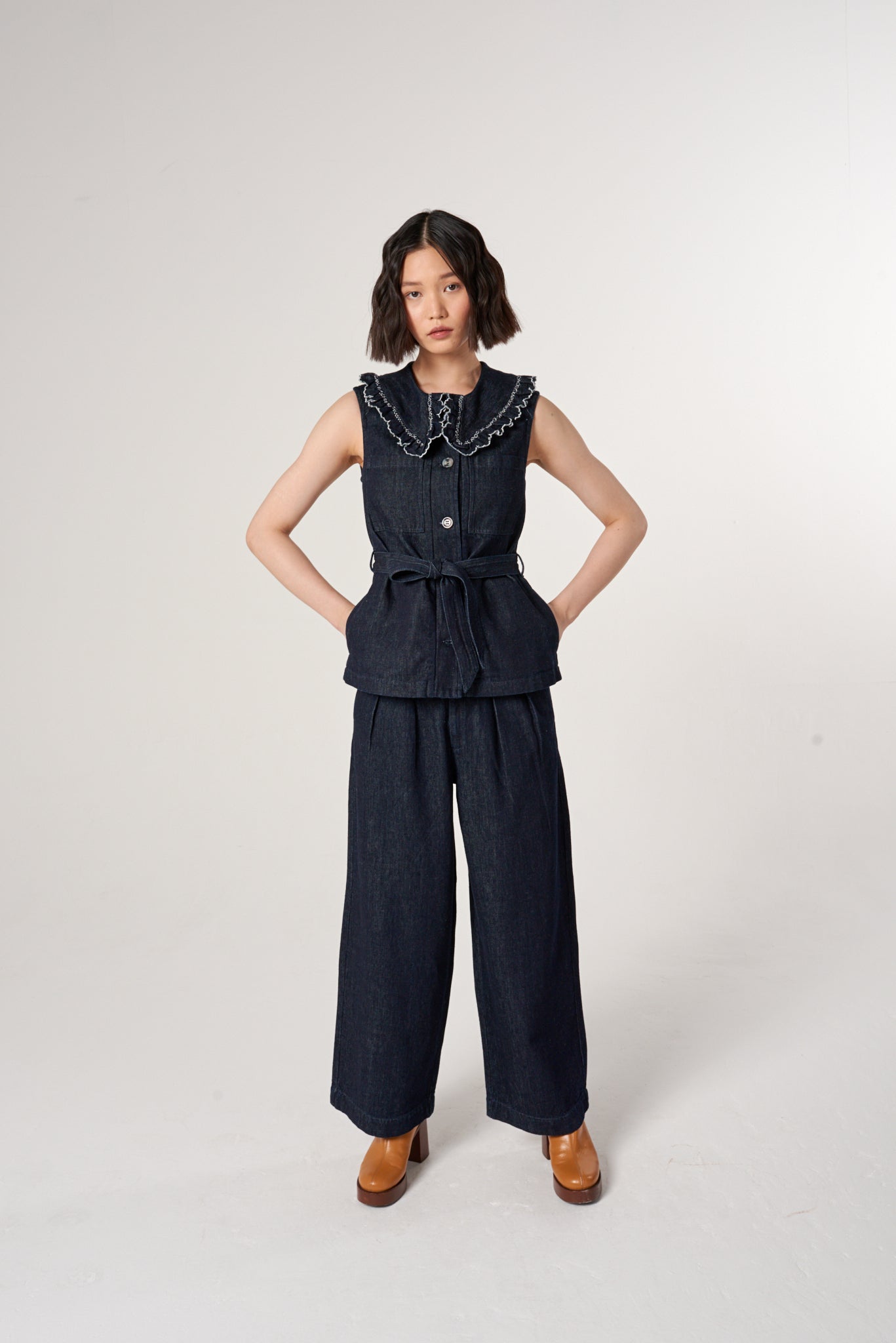 Penelope Pant in Indigo Rinse Hemp - seventy + mochi