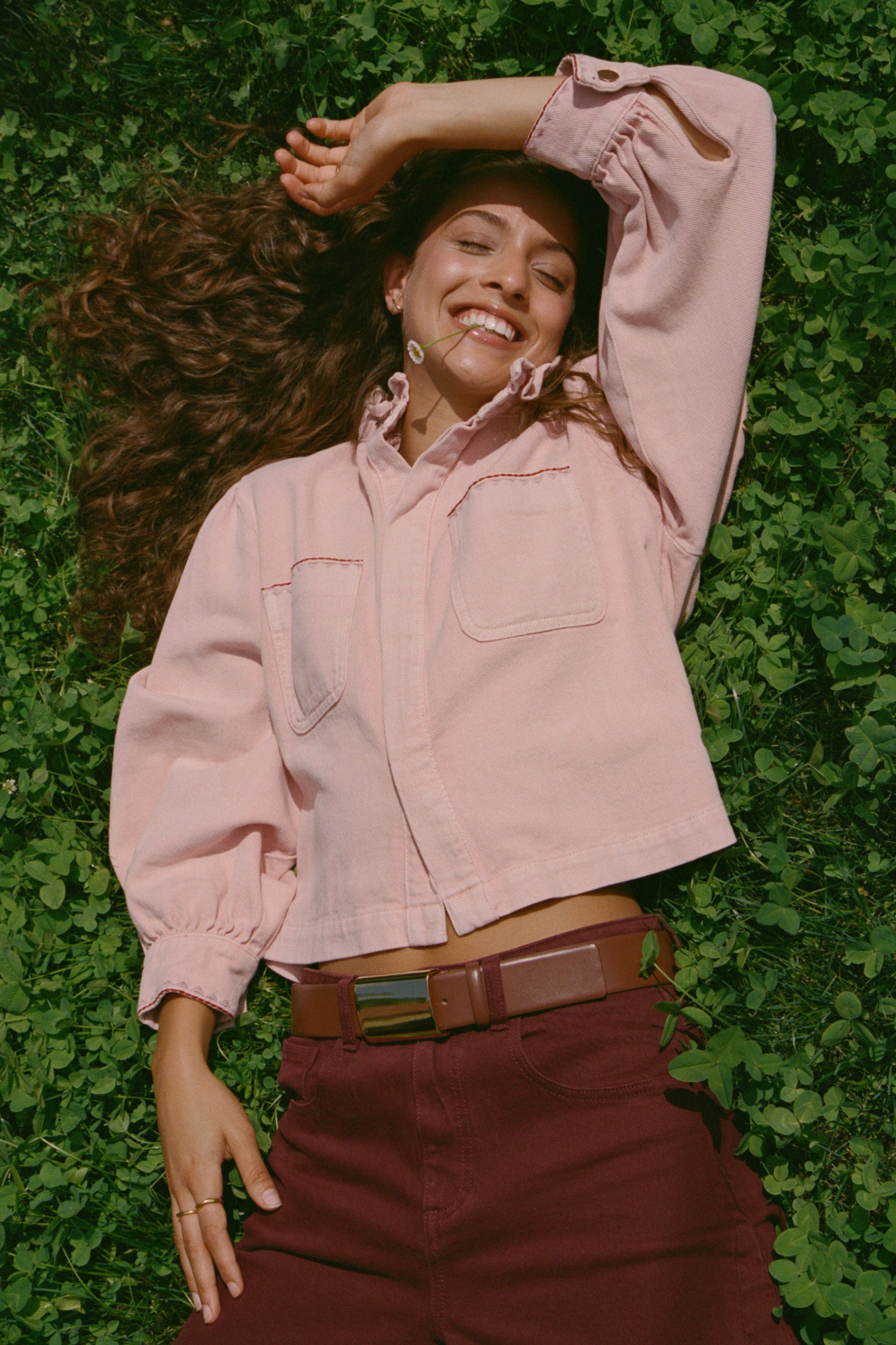 Ziggy Cropped Denim Jacket in Peony Pink