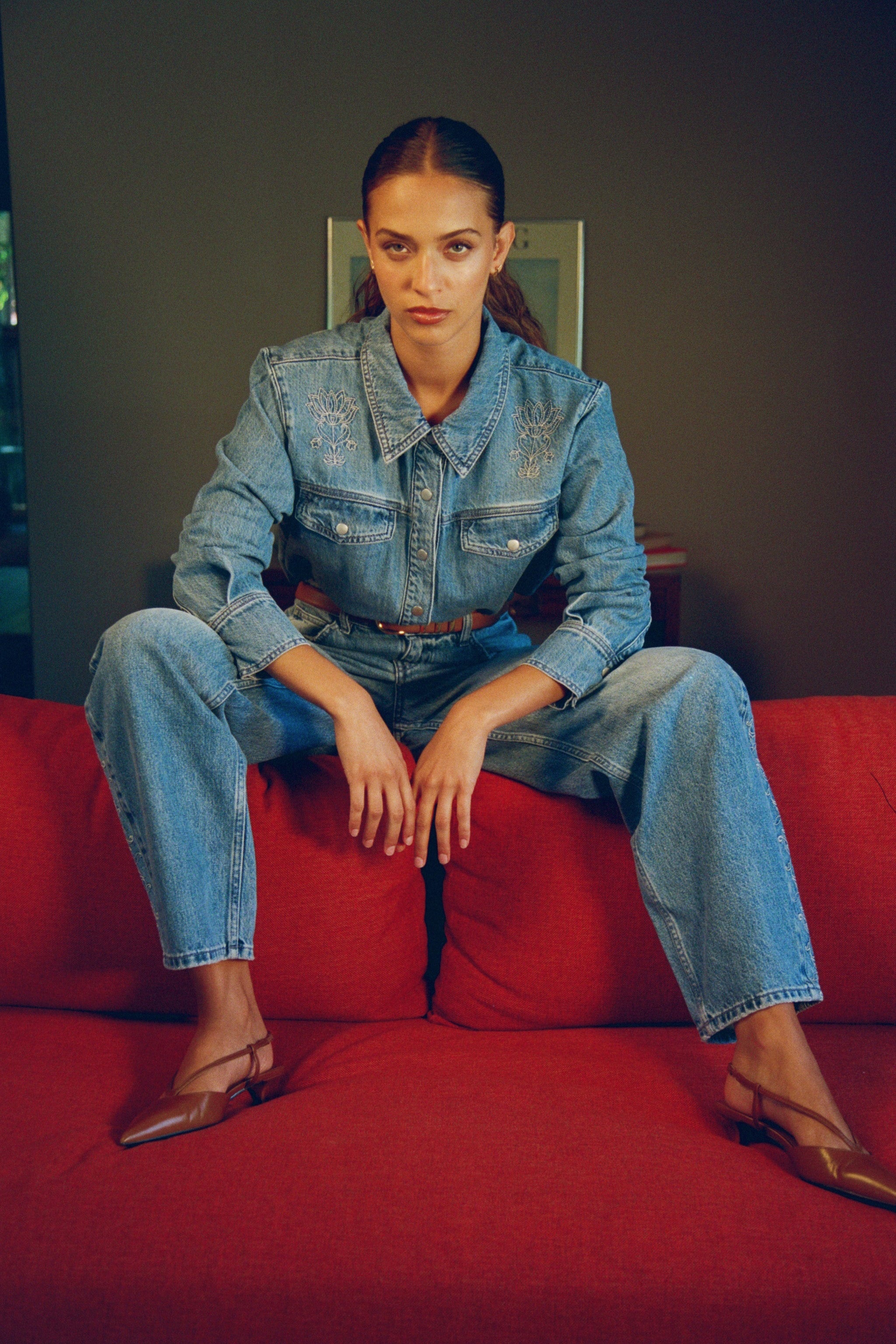 Juno Embroidered Denim Shirt in Malibu