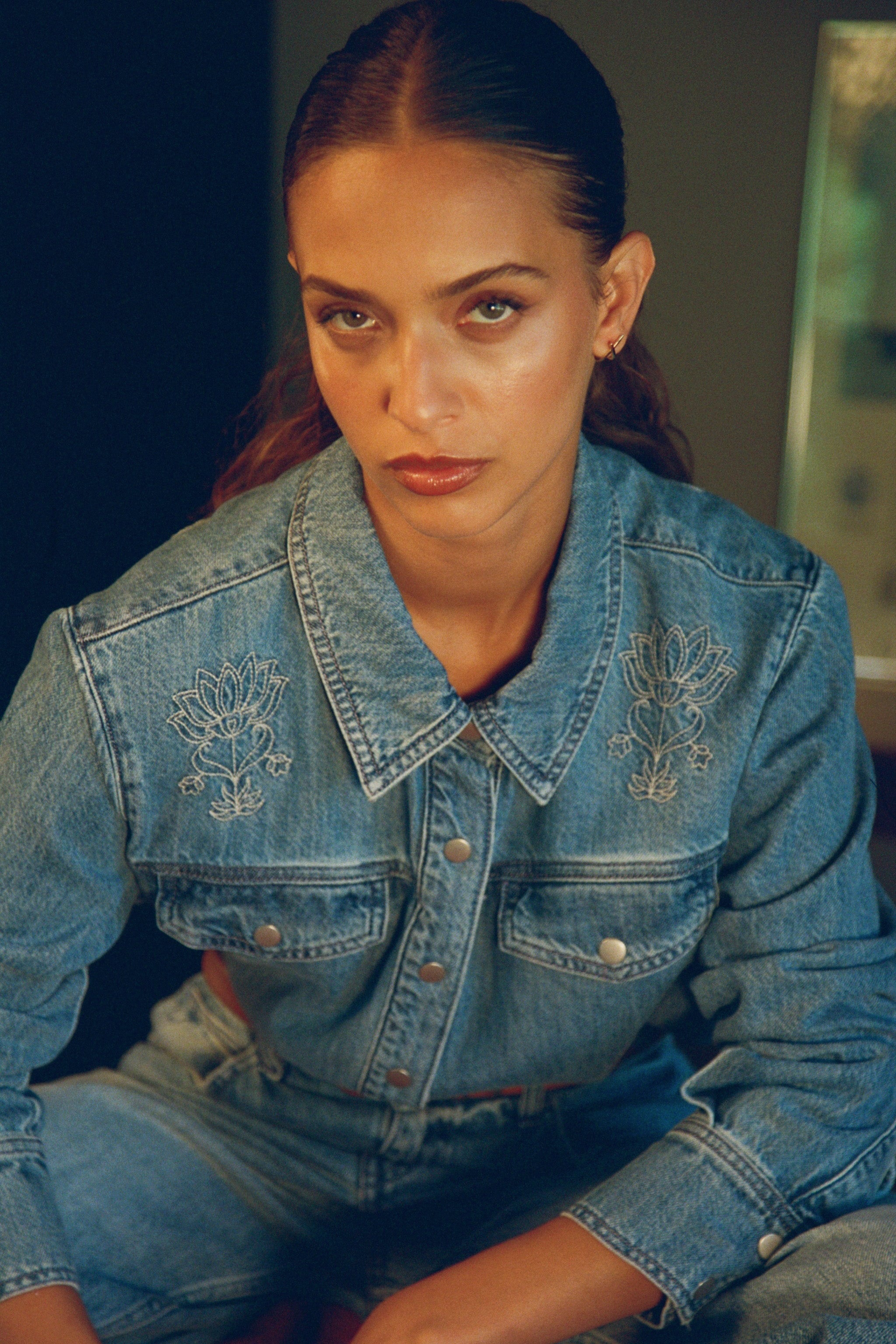 Juno Embroidered Denim Shirt in Malibu