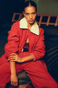 Frida Sherpa Collar Quilted Jacket in Faded Rose
