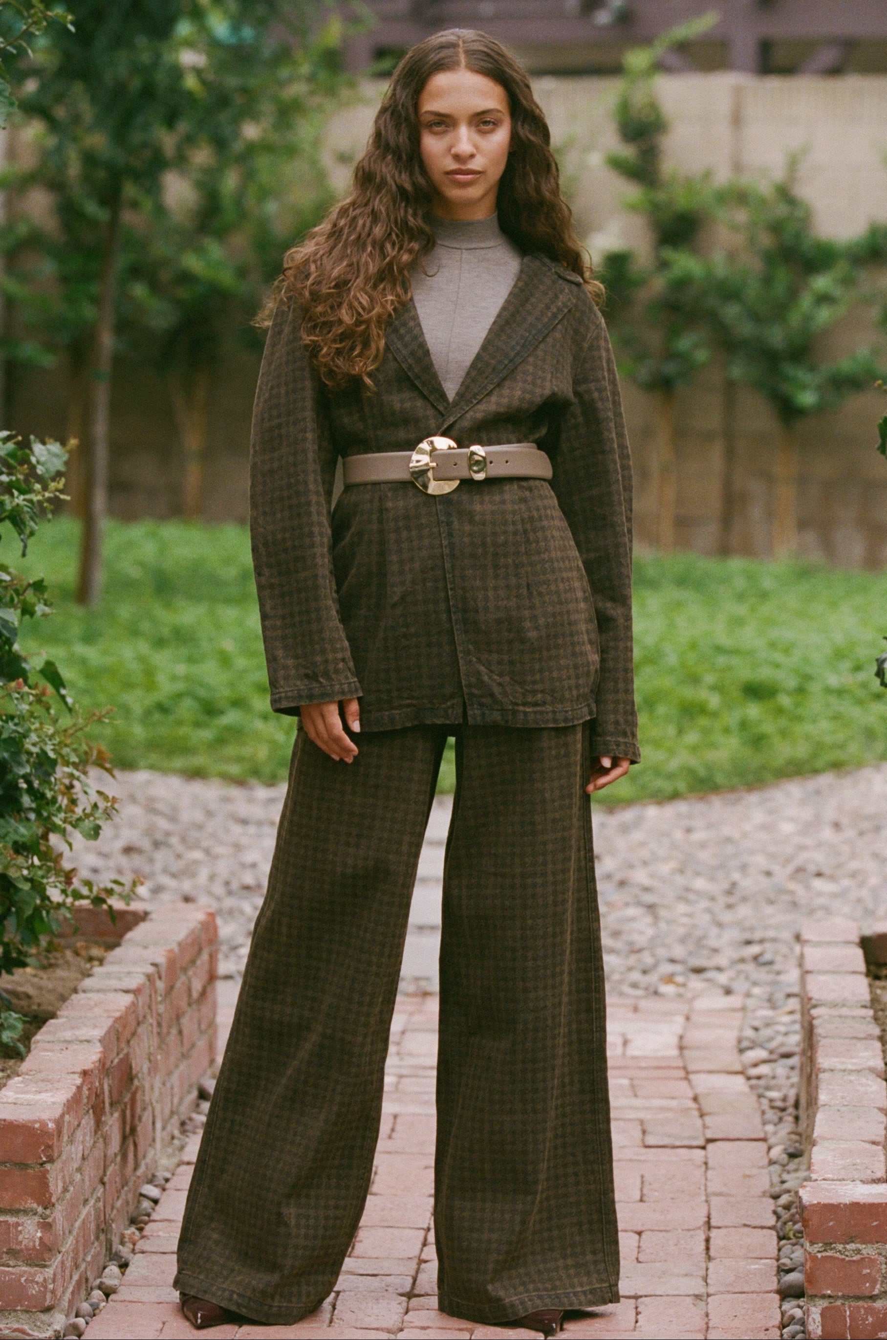 Bay Wide Leg Jean in Houndstooth Cacao