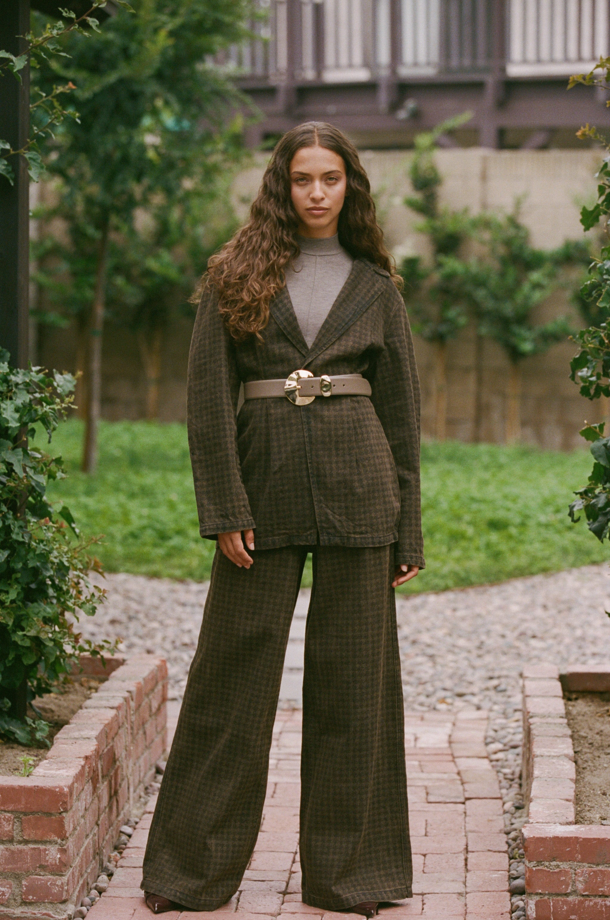 Bay Wide Leg Jean in Houndstooth Cacao