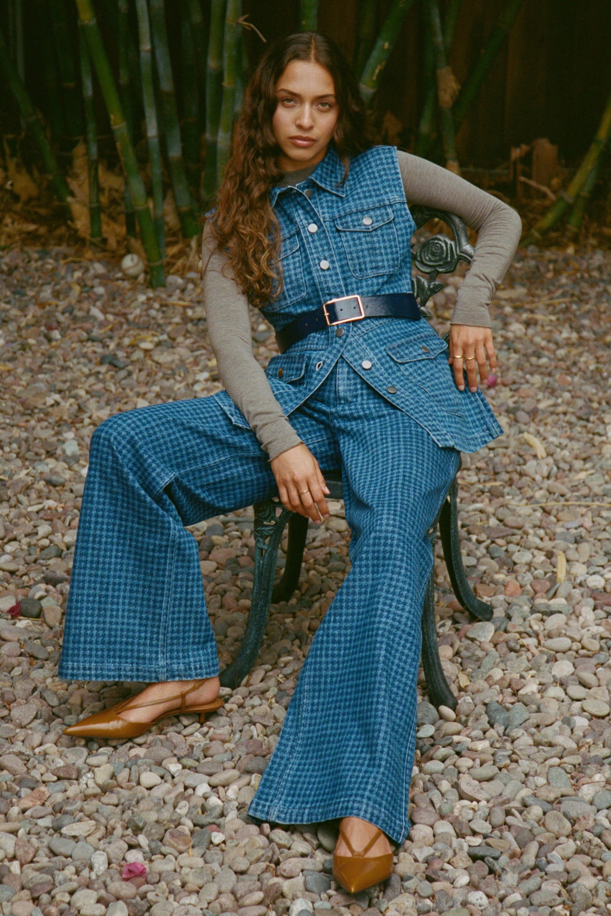 Bay Wide Leg Jean in Houndstooth Idaho