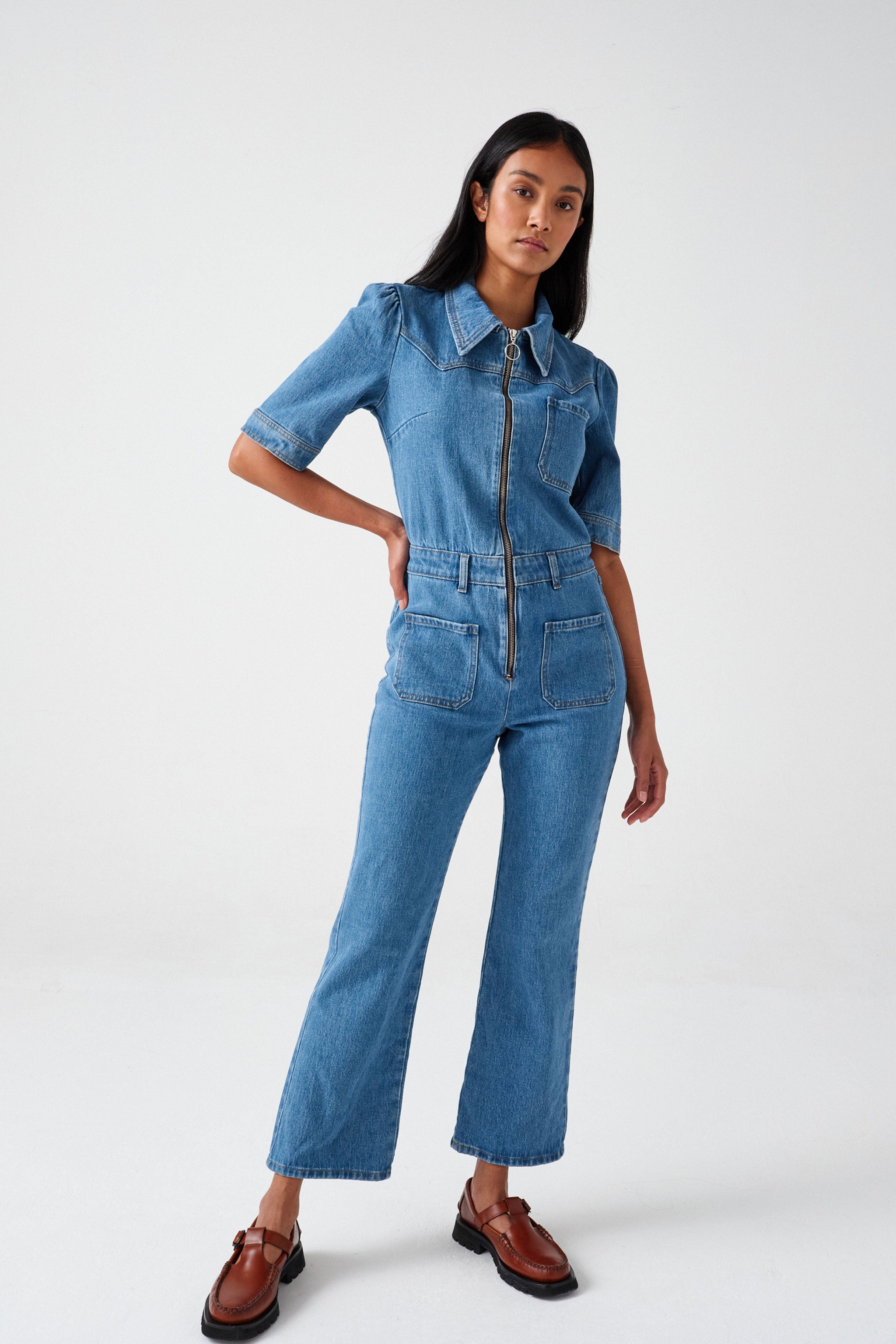 All in one jean clearance jumpsuit