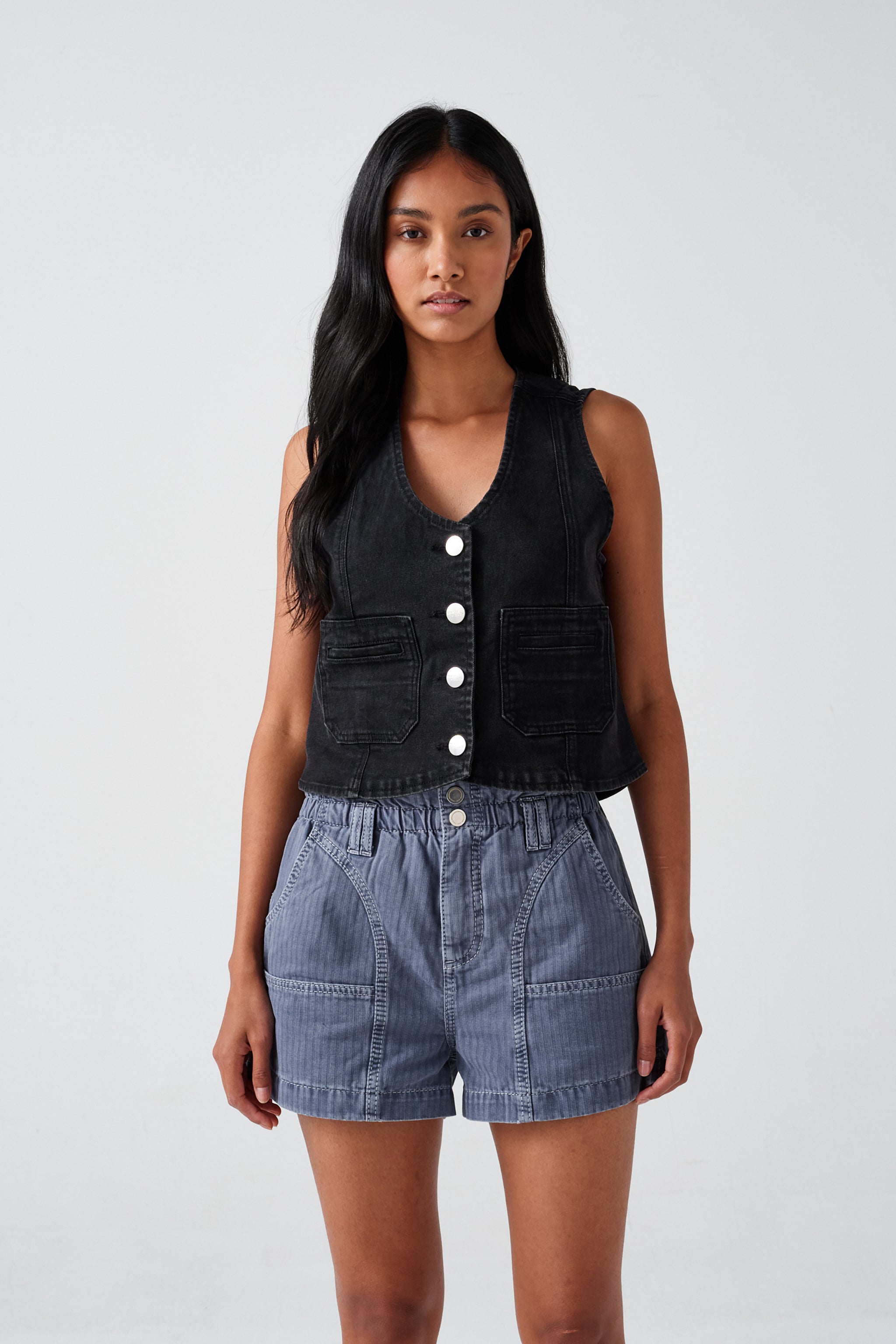 Black denim vest clearance womens