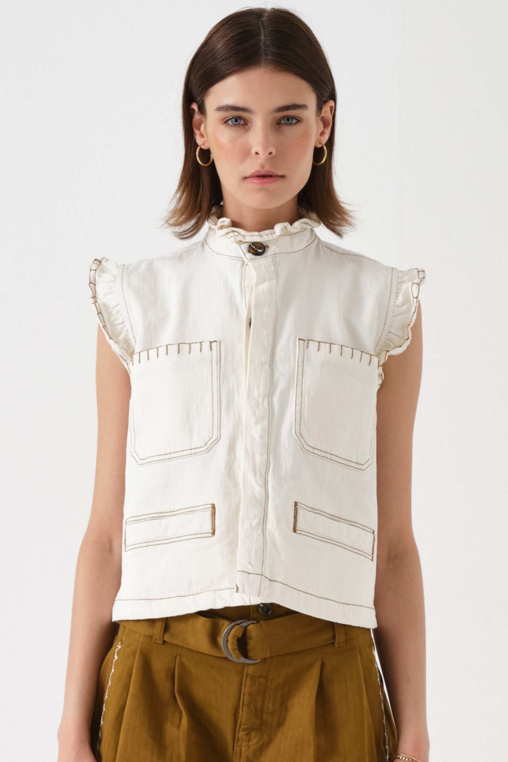 Pablo Denim Vest in Ecru