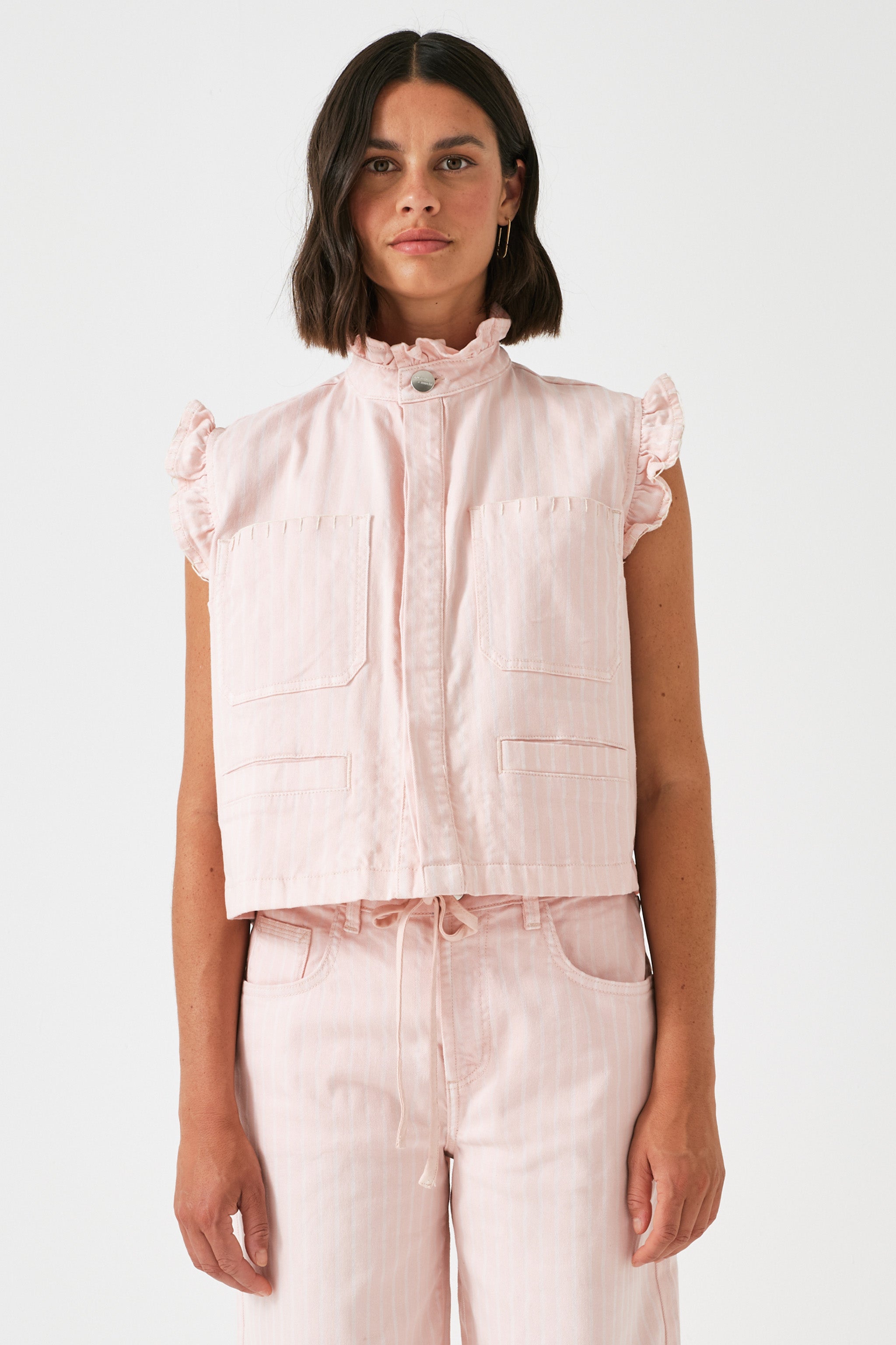 Pablo Vest in Pink Dawn Wide Stripe