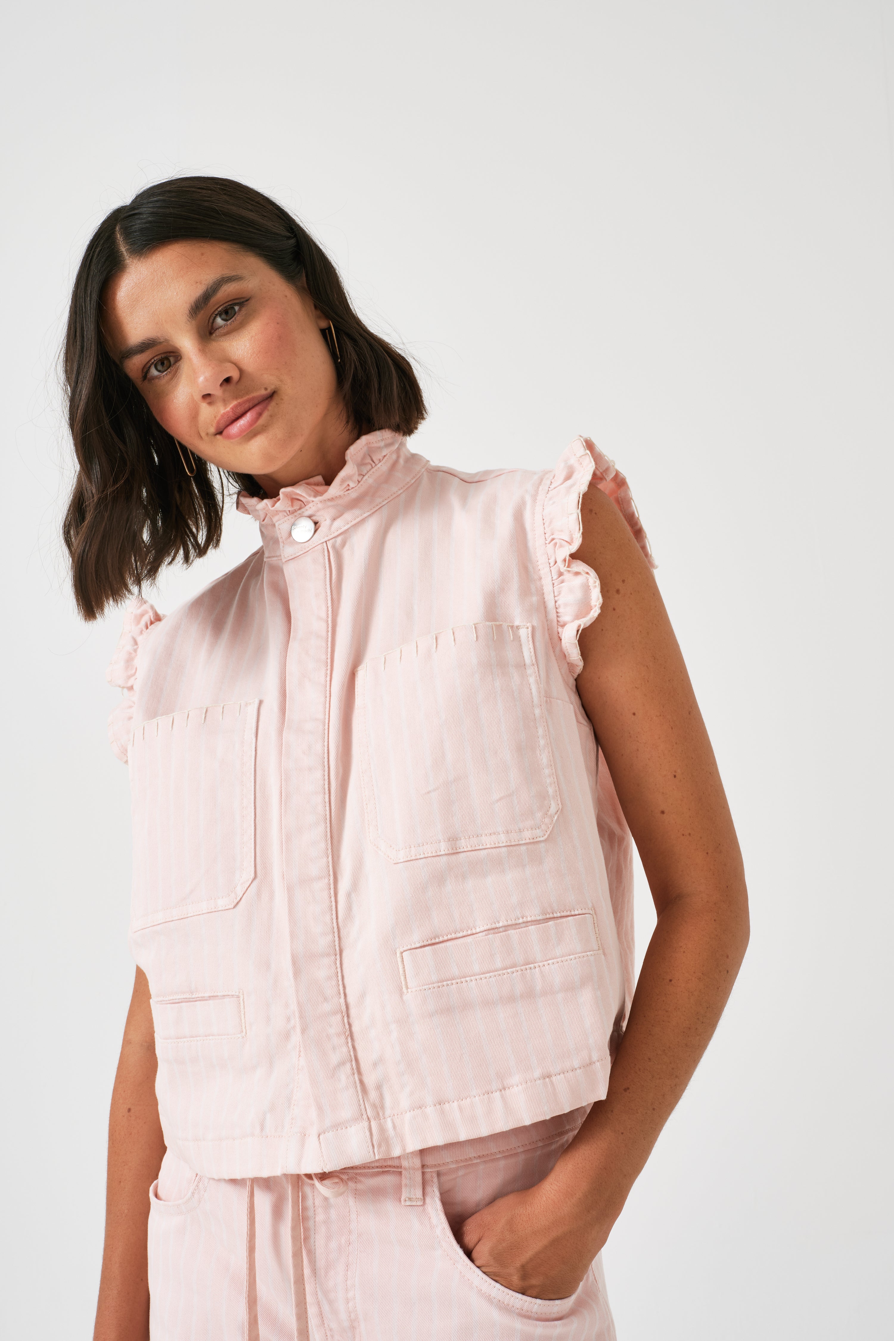 Pablo Vest in Pink Dawn Wide Stripe