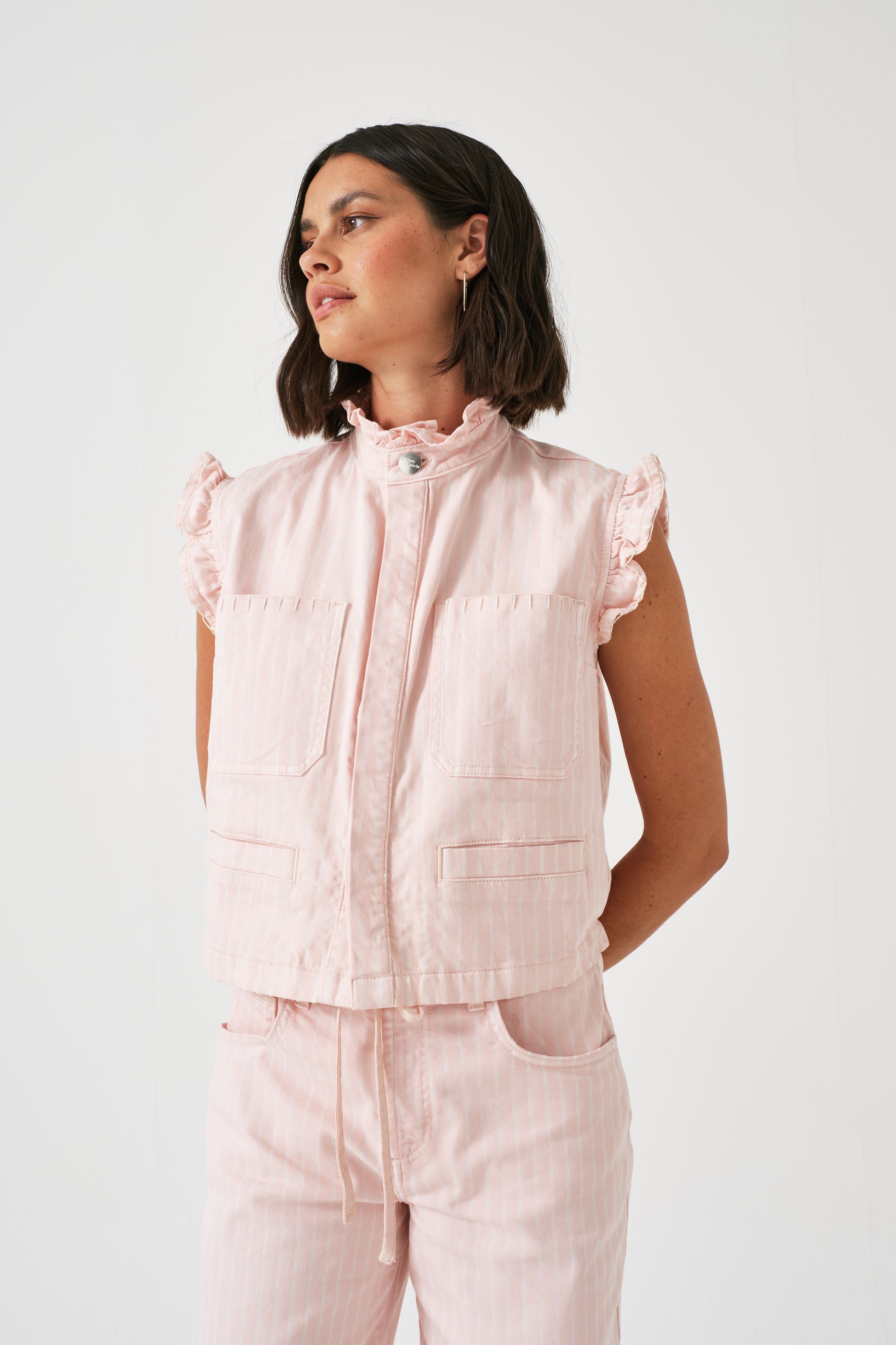 Pablo Vest in Pink Dawn Wide Stripe