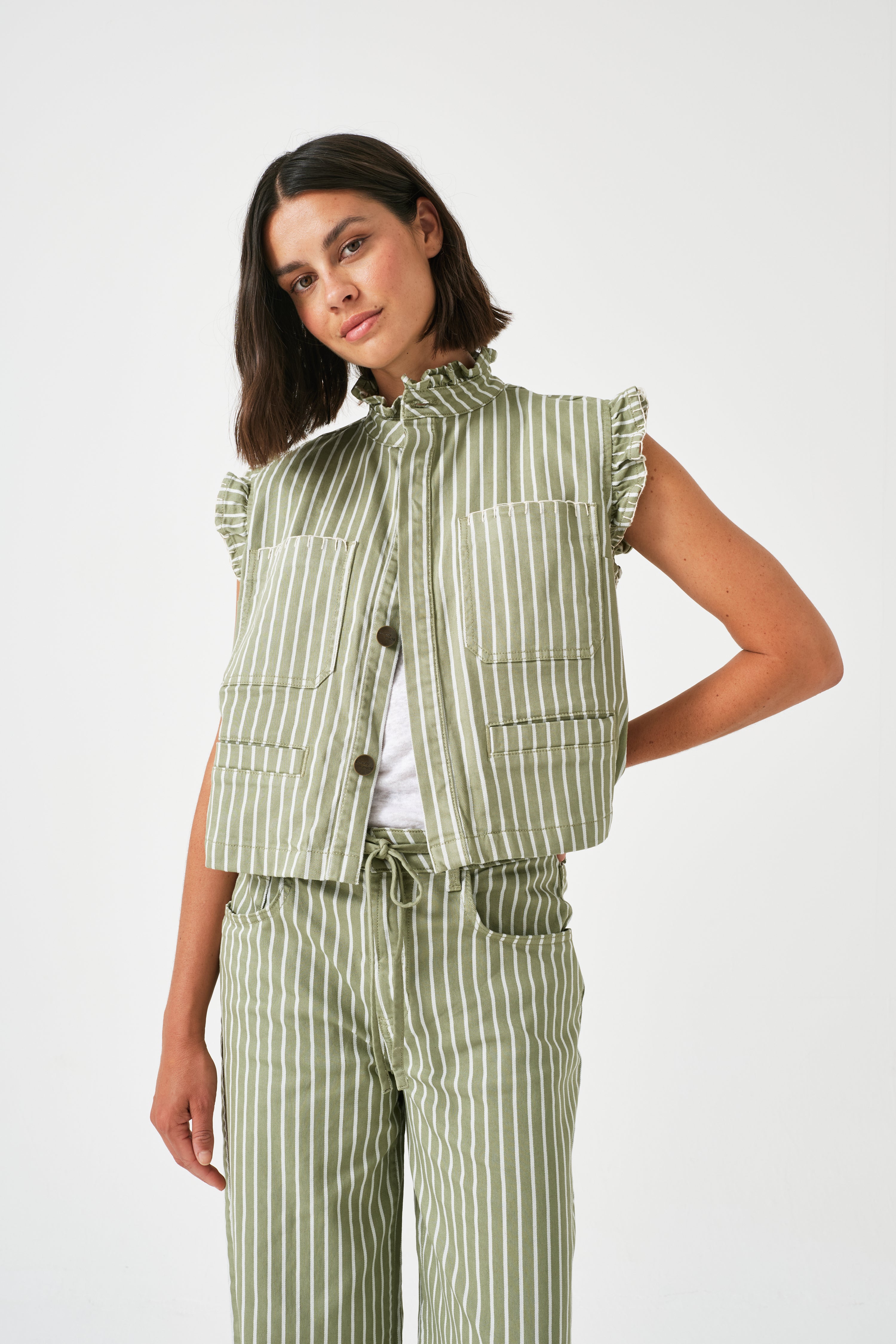 Pablo Vest in Vintage Moss Wide Stripe